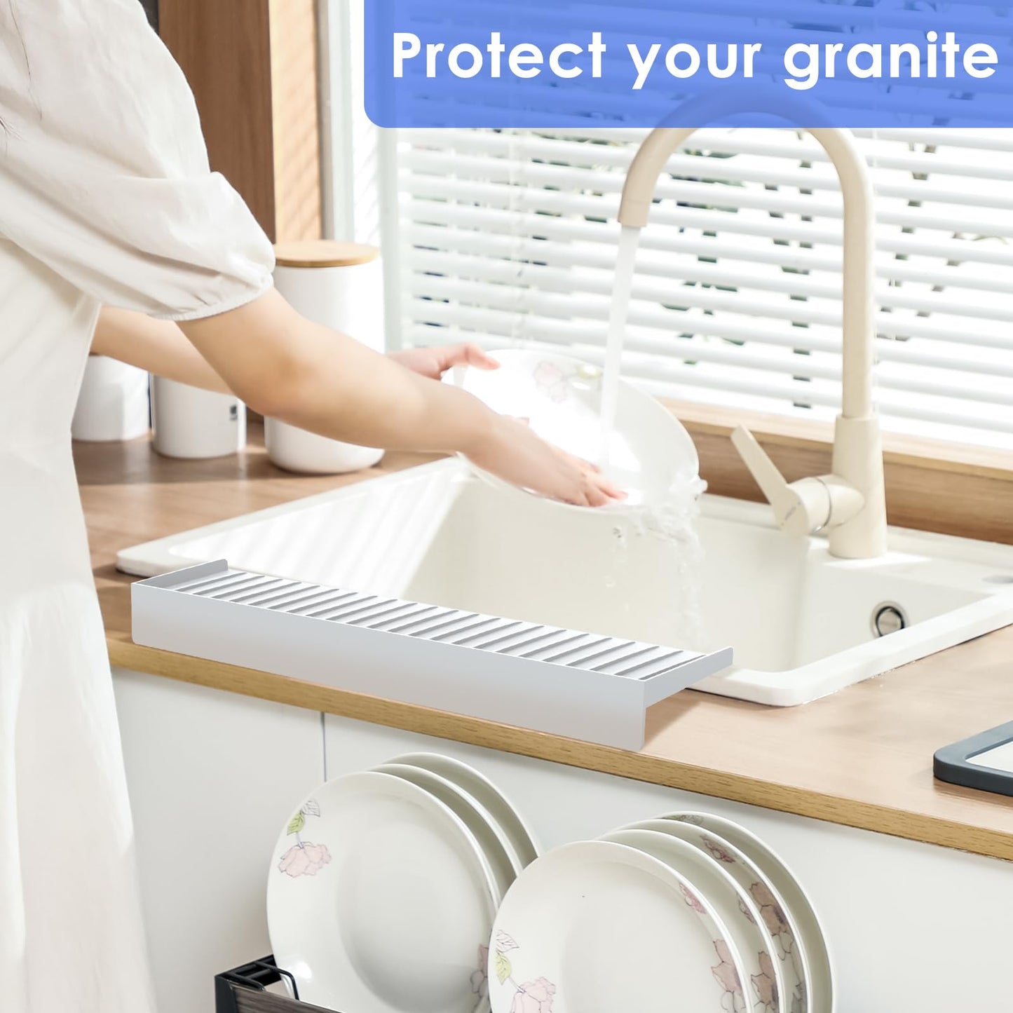 Adorila Silicone Edge Protector, 6 x 20 Inch Splash Guard for Bathtub, Kitchen Edge Guard (White)