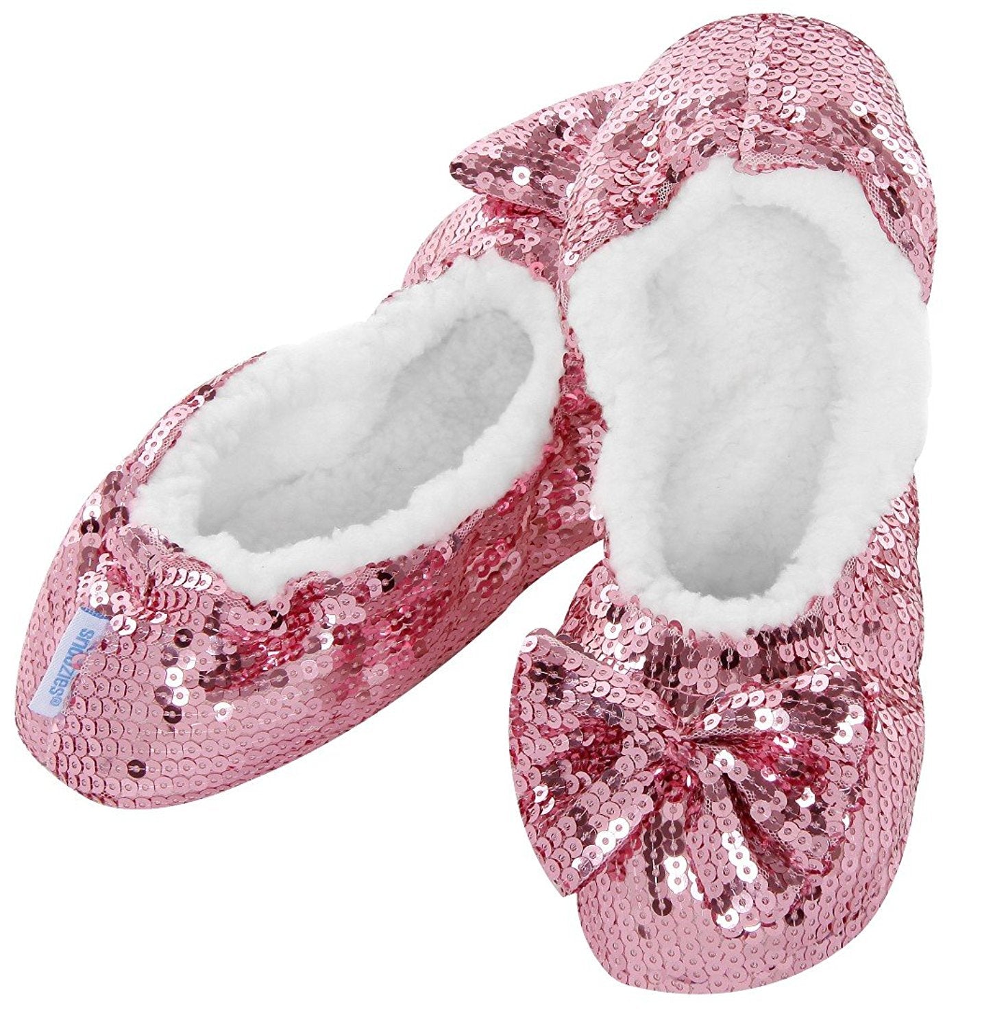 NEW Ladies Snoozies Slippers Bling Sequin Ballerina Warm Cosy Fleece Non-Slip