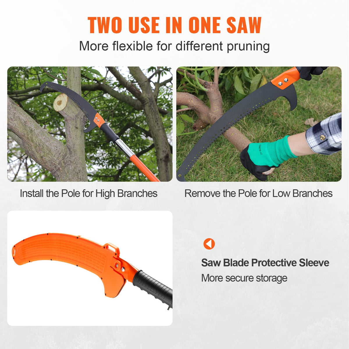 VEVOR Manual Pole Saw, 7.3-27 ft Extendable Tree Pruner, Sharp Steel Blade High Branches Trimming, Manual Branch Trimmer with Lightweight 8 Fiberglass