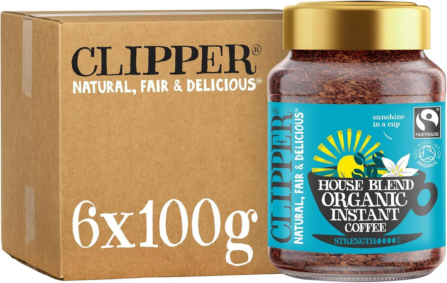 Clipper House Blend Organic Arabica Instant Coffee | 6 x 100g Jars | Bulk Buy for Home & Catering | Gourmet Coffee | Sustainable Fairtrade Coffee by