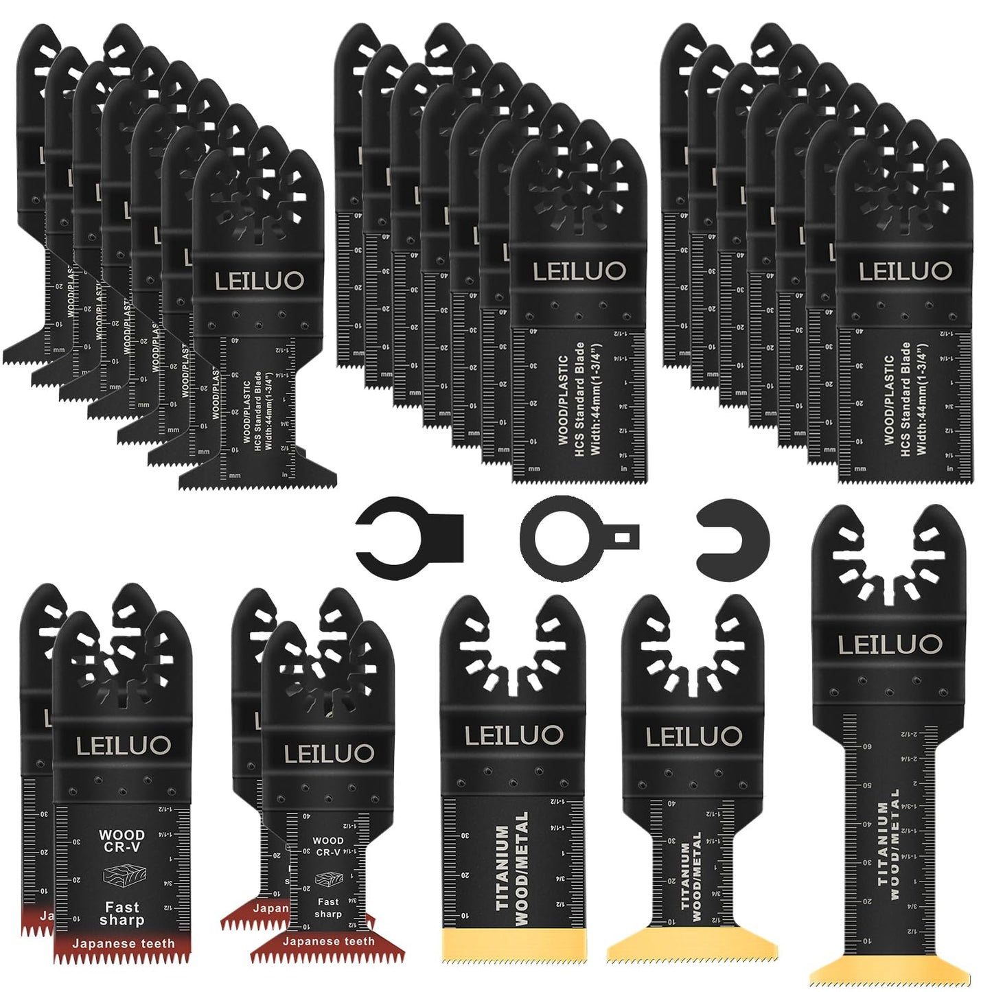 LEILUO 32 Pcs Titanium Multi Tool Blades Kits for Wood Nails Drywall Cutting Oscillating Tool Accessories with Storage Bag Compatible with DeWalt