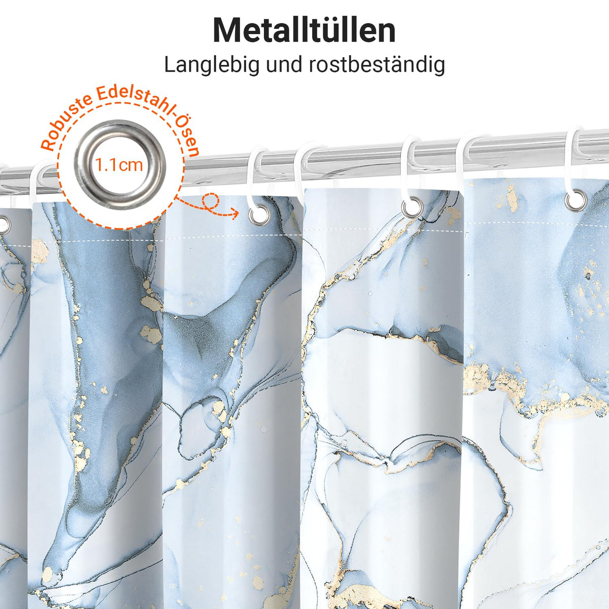 Lerores Shower Curtain, 180 x 200 cm, Aqua Blue, Weighted Hem, Anti-Mould Textile, Water-Repellent