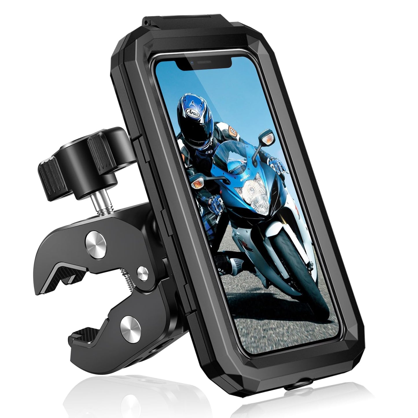 BTNEEU Motorbike Phone Holder Waterproof Motorcycle Phone Mount 360? Rotation Bicycle Handlebar Phone Holder Anti Vibration Moped Mobile Phone Mount