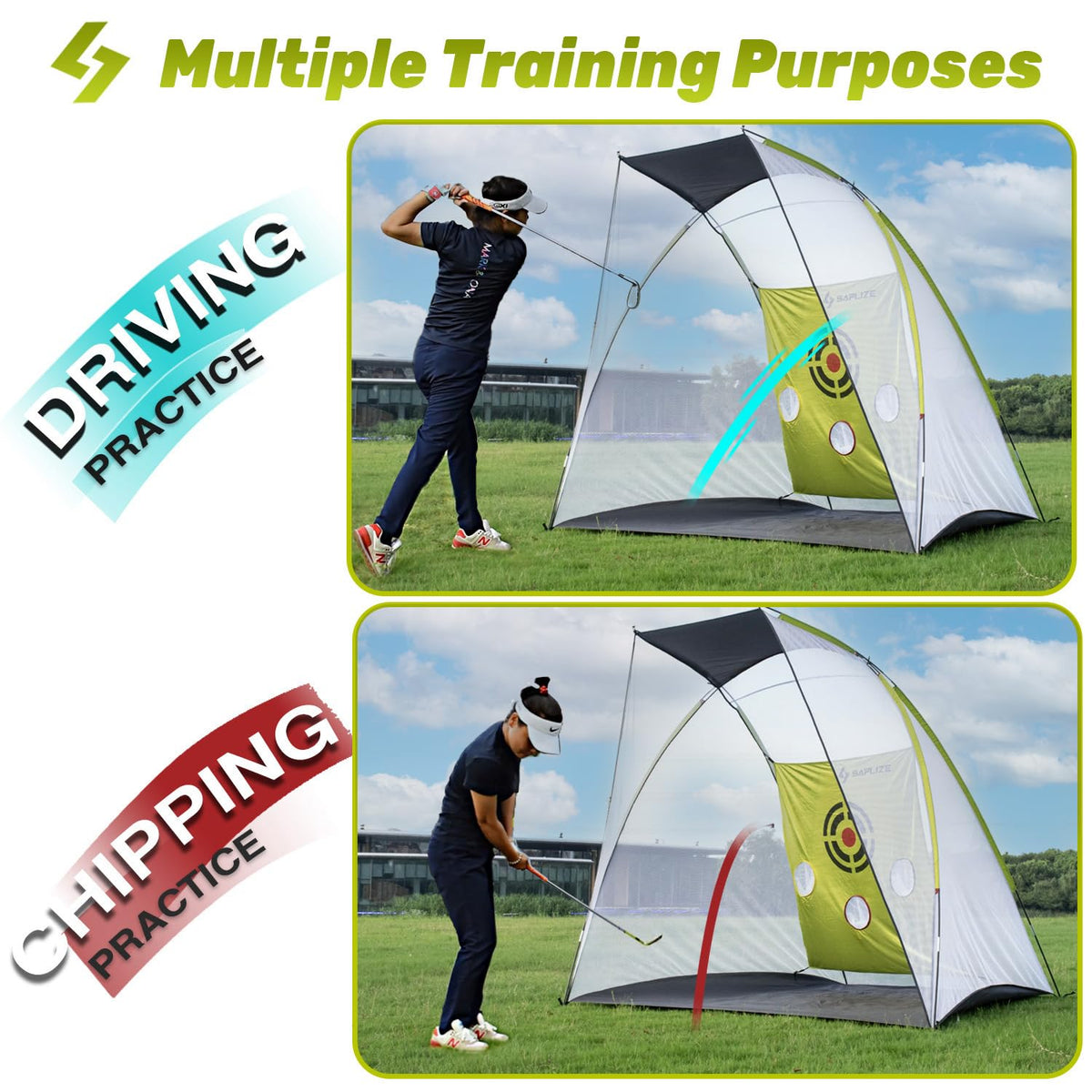 SAPLIZE Large Golf Practice Net, Ultra-Stable Golf Nets for Backyard Driving, Noise-Reducing Target Cloth, 10x7ft Golf Hitting Net with Tri-turf Golf