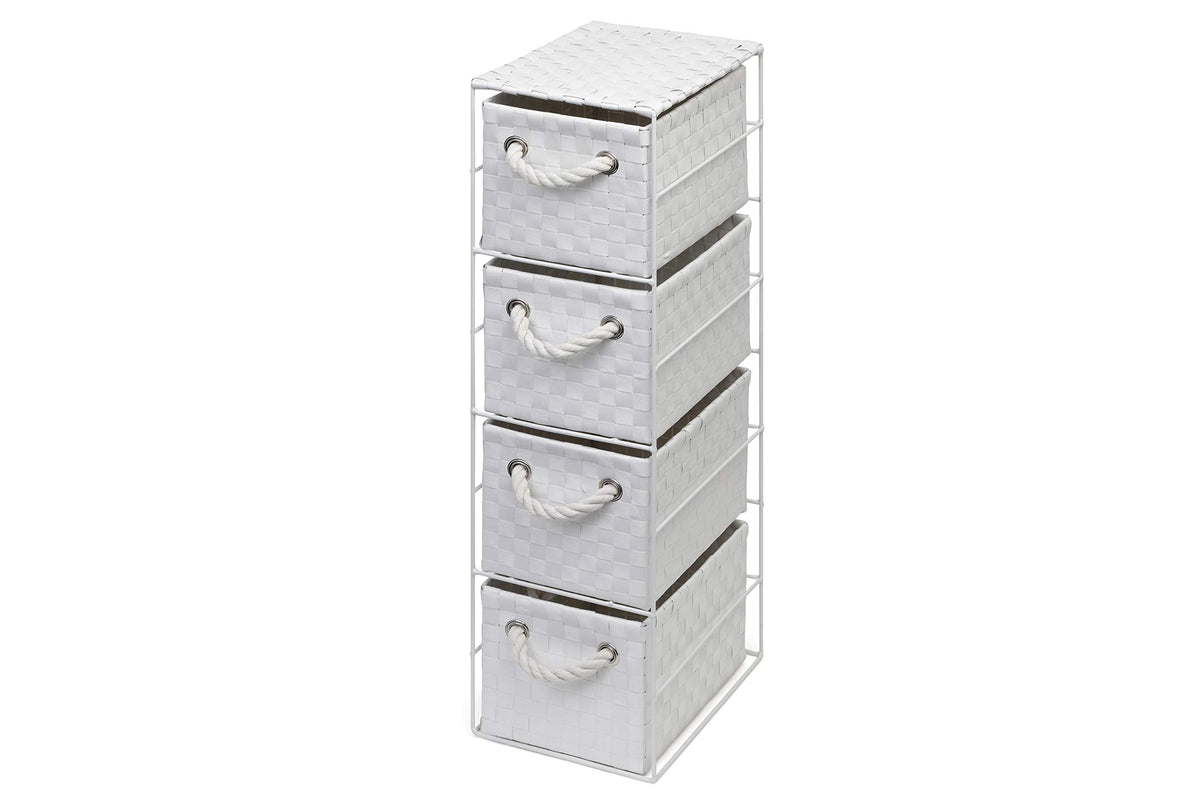 Arpan White 4 Drawer Storage Cabinet Unit Ideal for Home/Office/Bedrooms (4-Drawer Unit -18x25xH65cm)