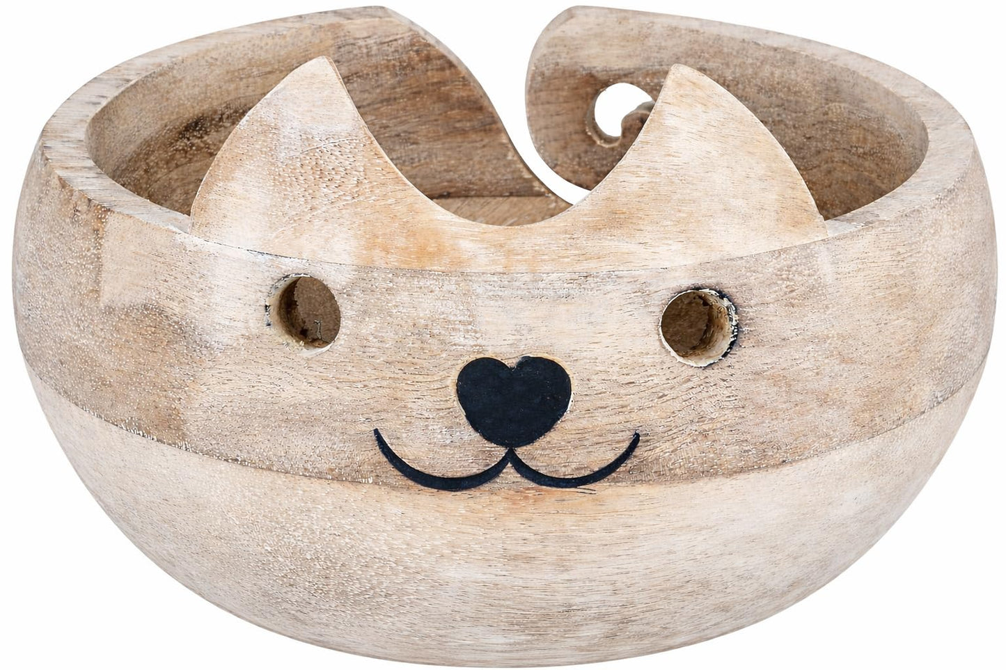 Eximious India Gifts For Women Stocking Fillers Cat Design Wooden Knit Picker Yarn Bowl 7"X3" Holder Bowls for Knitting Crochet Yarn Winder