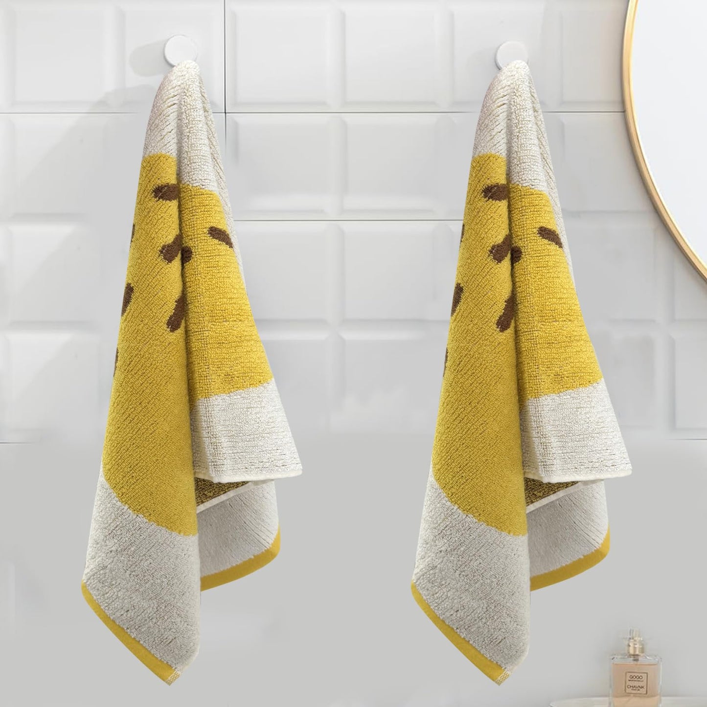 USTIDE Fruit Hand Towels Set of 2 Lovely Yellow Pear Hand Towel Cotton Hand Towel Soft Absorbent Face Towel for Bathroom Kitchen 14x30 Inch