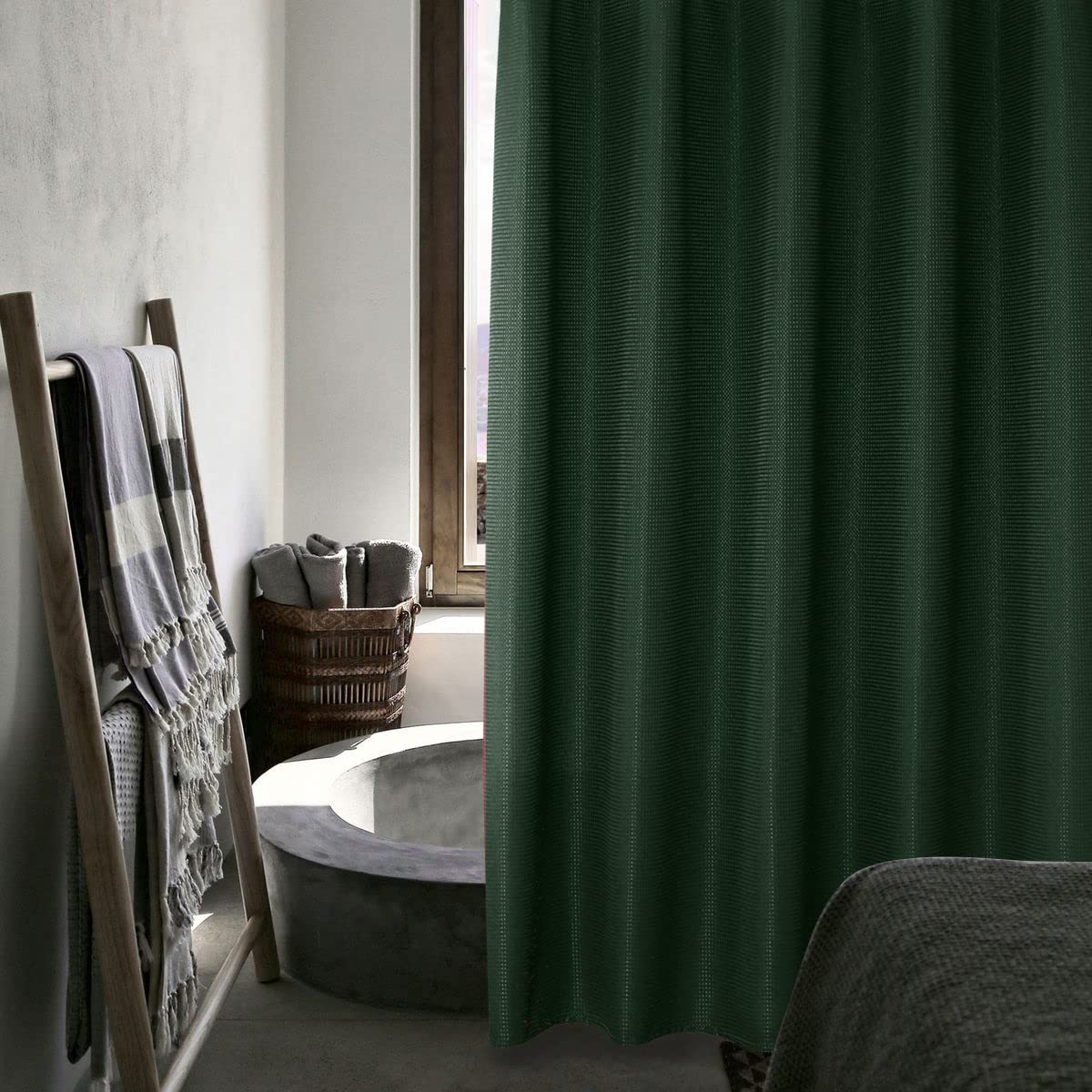 SPXTEX Dark Green Shower Curtains 78 inches Long Waterproof Fabric Farmhouse Modern Rectangle Textured Shower Curtains with Hooks for Bathroom