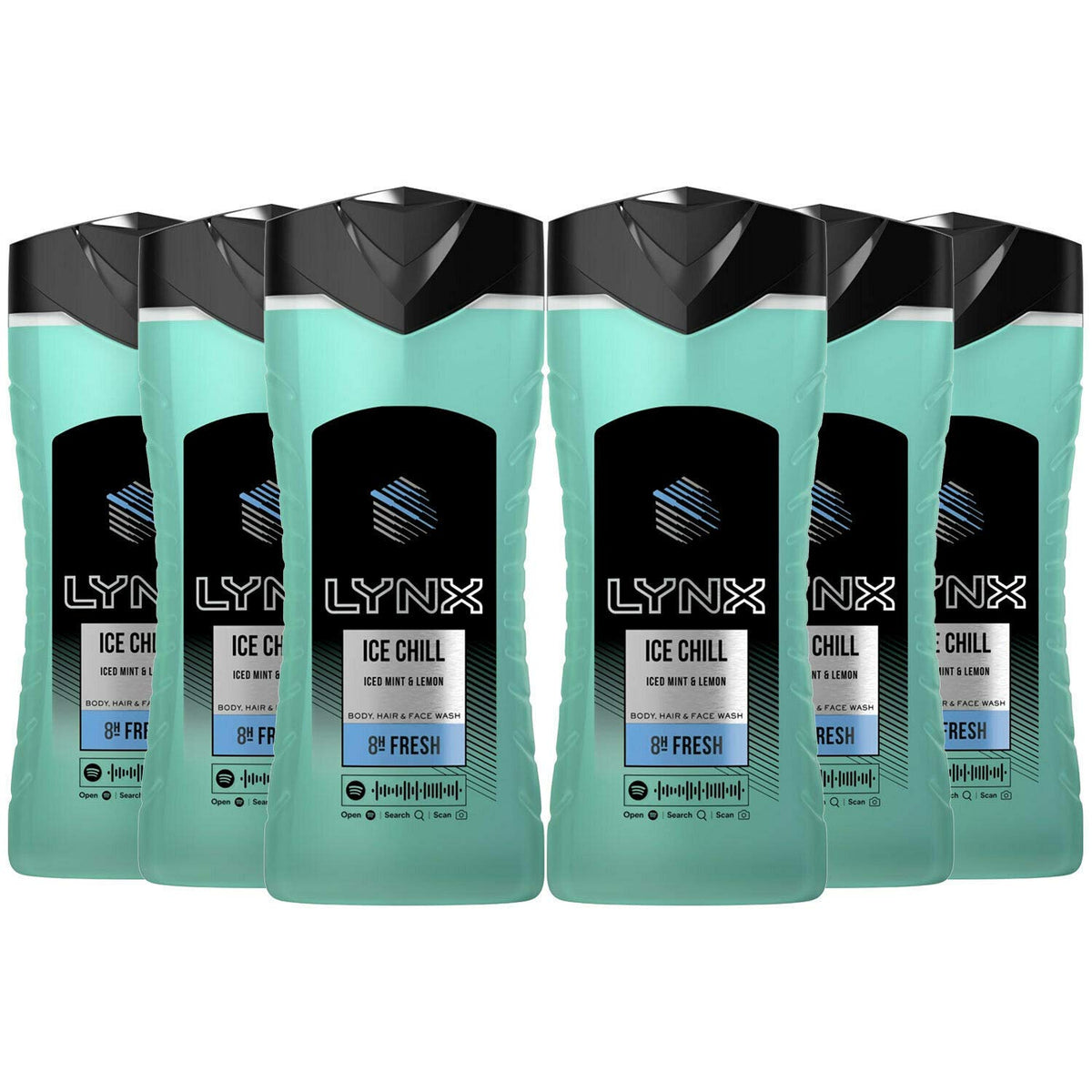 Lynx Ice Chill (Iced Mint & Lemon) Body, Hair & Face Wash 250ml (Pack of 6)
