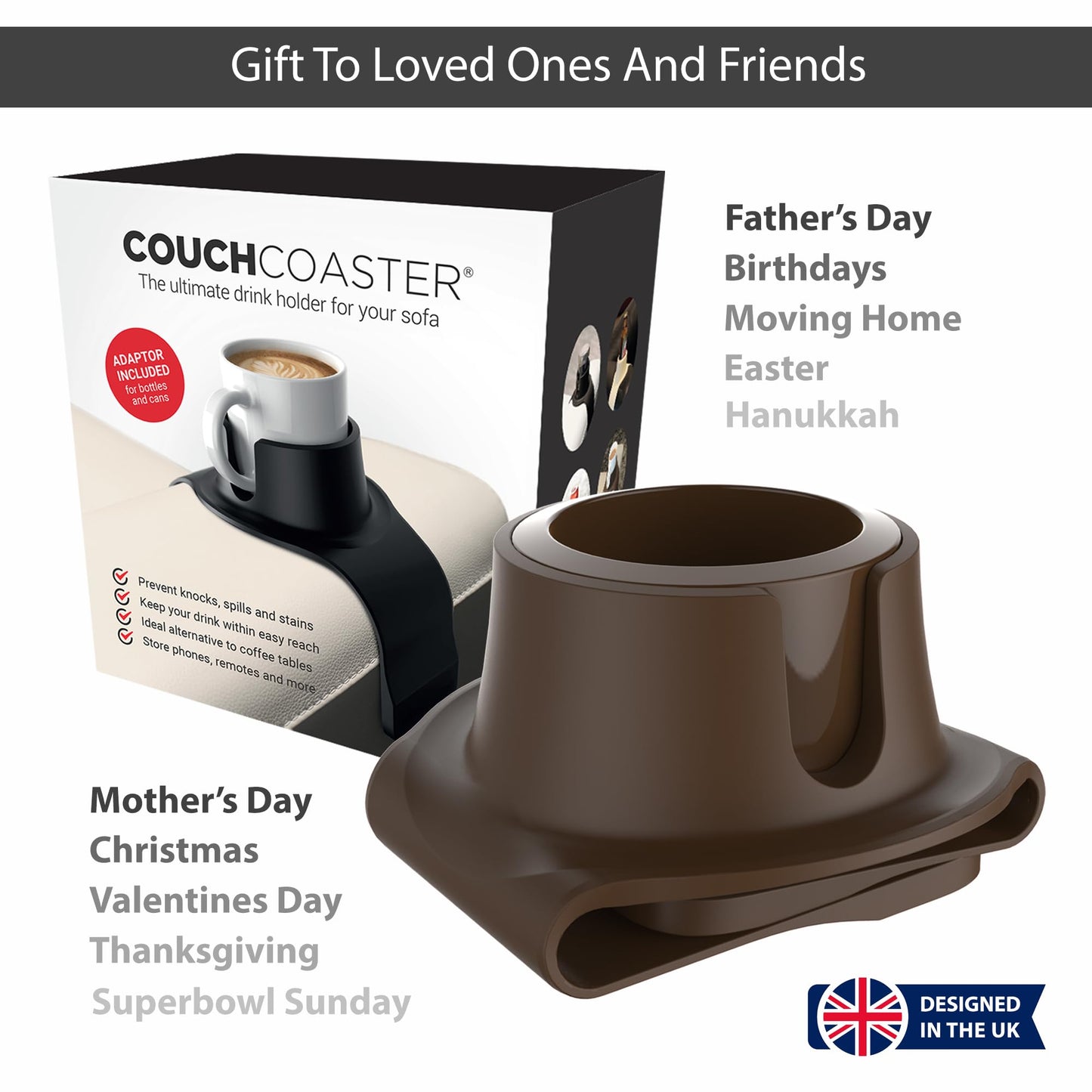 HIT PRODUCTS CouchCoaster® - Couch Armrest Cup Holder, Mocha Brown