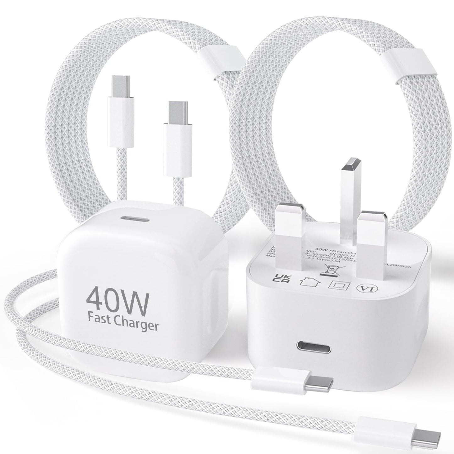 iPhone 17 Charger 2 Pack 40W USB C Fast Charger Plug + 2M USB C to C Braid Cable for Apple iPhone 17 Air 16 Pro 16 Pro Max 16 Plus 15 Series,iPad