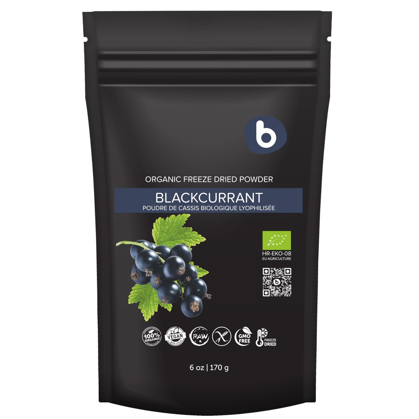 Organic Black Currant Powder from Freeze Dried Black Currants, High in Anthocyanins & Vitamins, for Smoothies, Baking and Flavoring, 170g