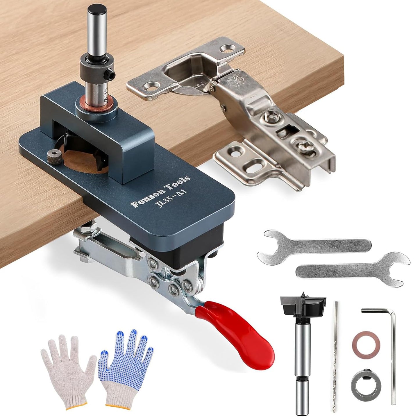 35mm Concealed Hinge Jig, Metal Cabinet Door Hinge Jig, Accurate Hinge Drilling Hole Puncher Hole Guide Locator with Quick Clamp, Household