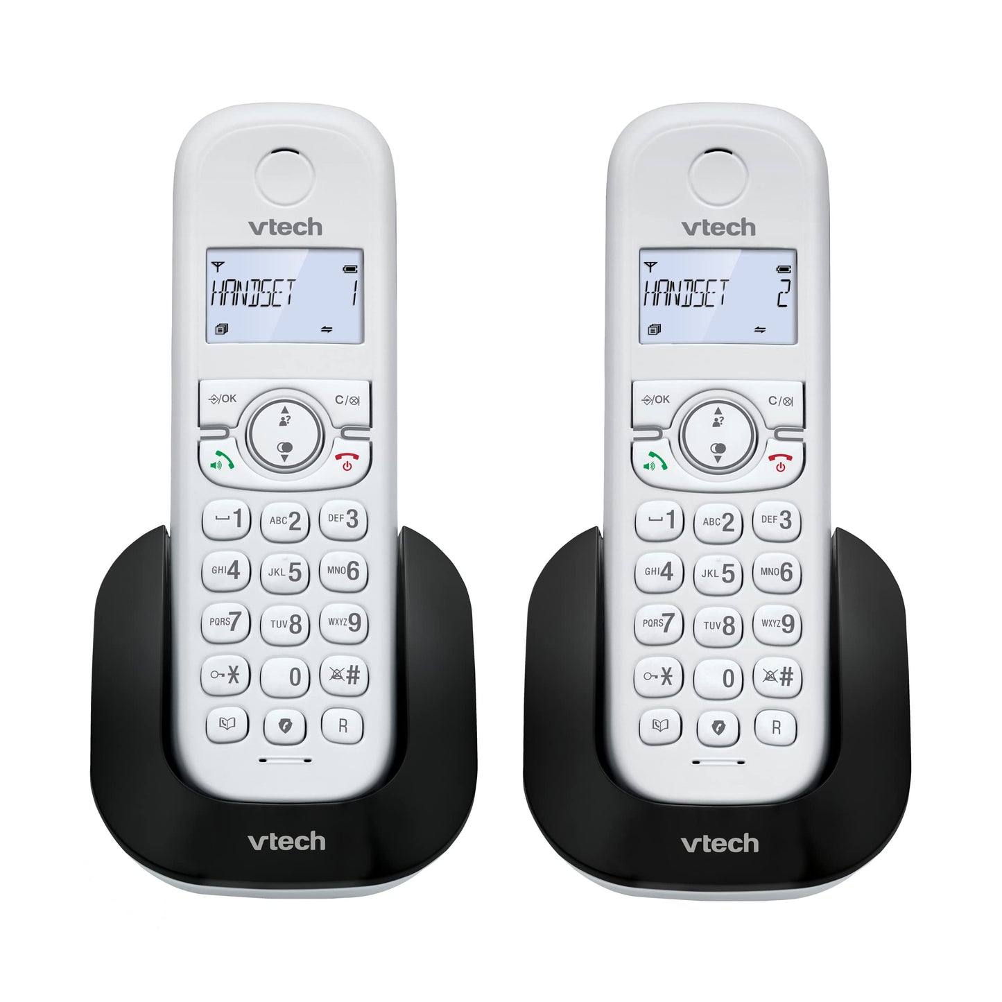 VTech CS1501 DECT Cordless Phone with Call Block, 2 Handsets, Intercom, Landline House Phones, White, Caller ID/Call Waiting, Redial, Handsfree,