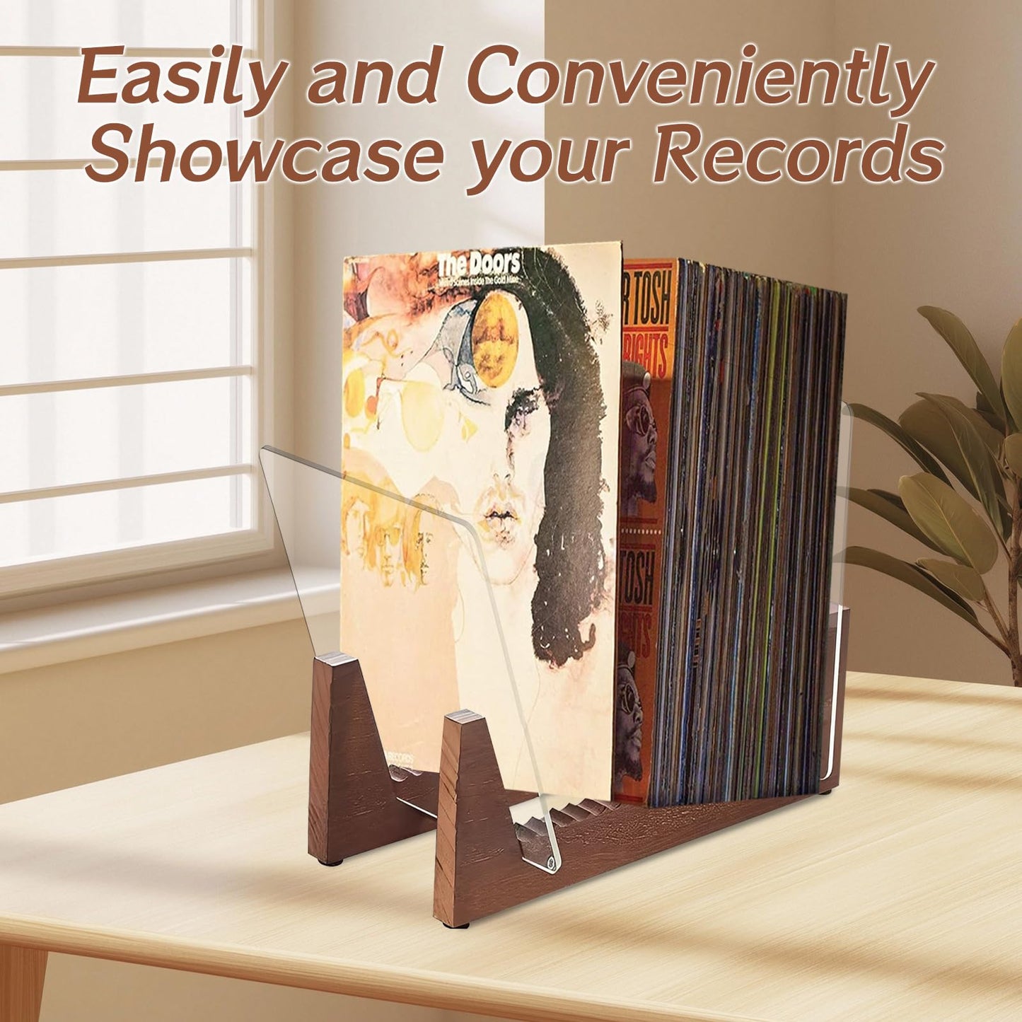 DYHNQE Vinyl Record Storage Holder, Solid Wood Album Storage Display Stand Album Organizer Record Holder Up to Hold 50 Single or Double LPs and 7"