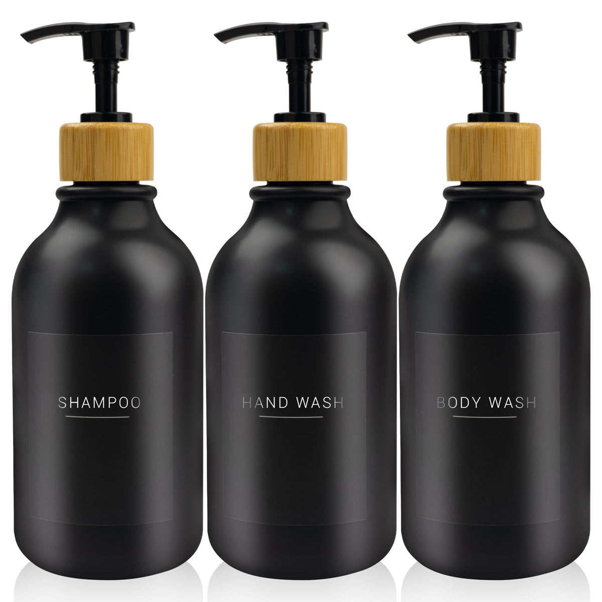 3 pcs 500ml Soap Dispenser with Black Label Lotion Dispenser Made of PET Plastic Empty Bottle Suitable for Bathrooms (Black)