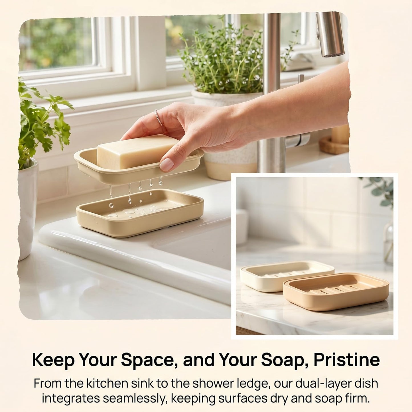 2PCS Double-tiered Soap Dish with Drainage, Moisture- and Mould-Resistant, Minimalist Soap Holder, Removable for Easy Cleaning