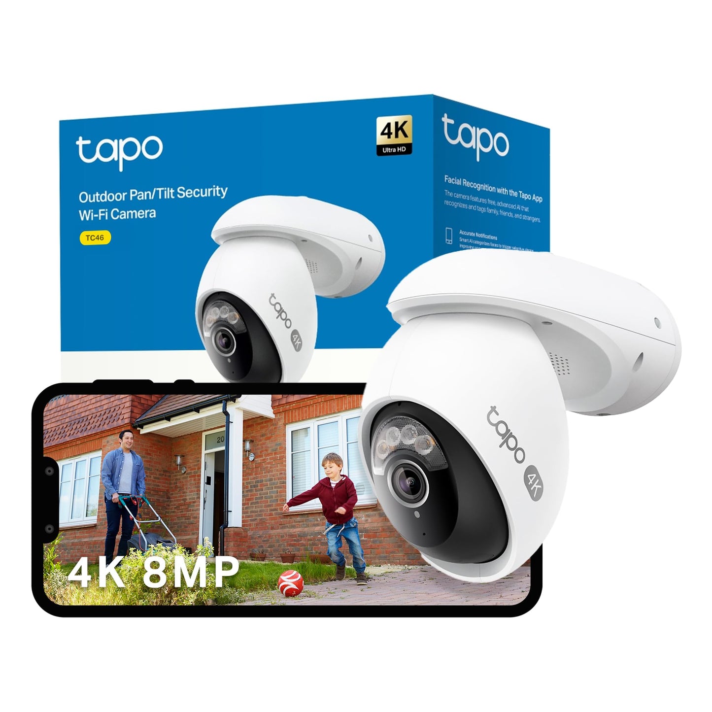 Tapo TC46 4K 8MP Security Camera Outdoor Wired,Starlight Colour Night Outdoor Camera,360?AI Detection CCTV Camera,IP66,No Hub Required,Alexa,Google