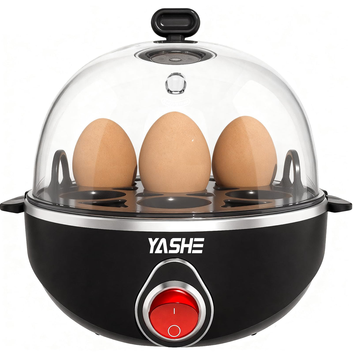 YASHE Rapid Egg Cooker, 7 Egg Capacity Electric Egg Boiler for Hard, Medium, Soft Boiled Eggs, with Measuring Cup, BPA-Free Tray & Lid, Auto Shut-Off