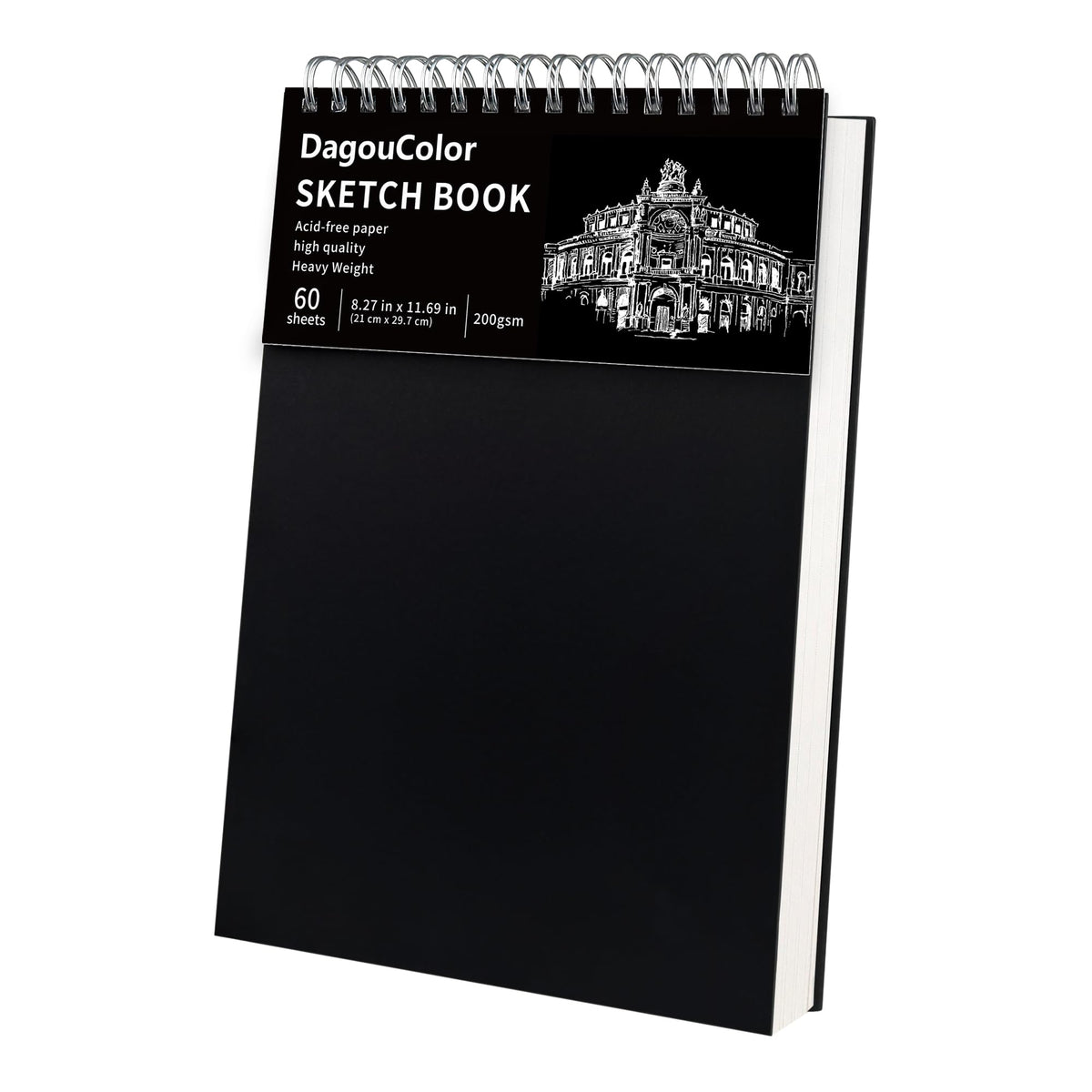 DagouColor Spiral Sketch Book, 60 Sheets, A4 Acid-Free Art Drawing Paper, 200GSM Premium Sketch Pad for Beginning Artists Adults Kids, Painting, Mixed