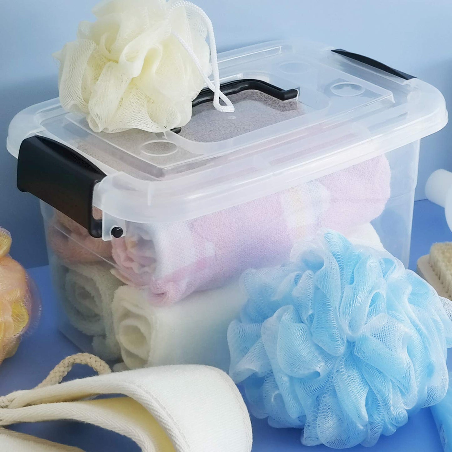 Rinboat 6 L Clear Plastic Storage Box, Small Latching Storage Box, Set of 6
