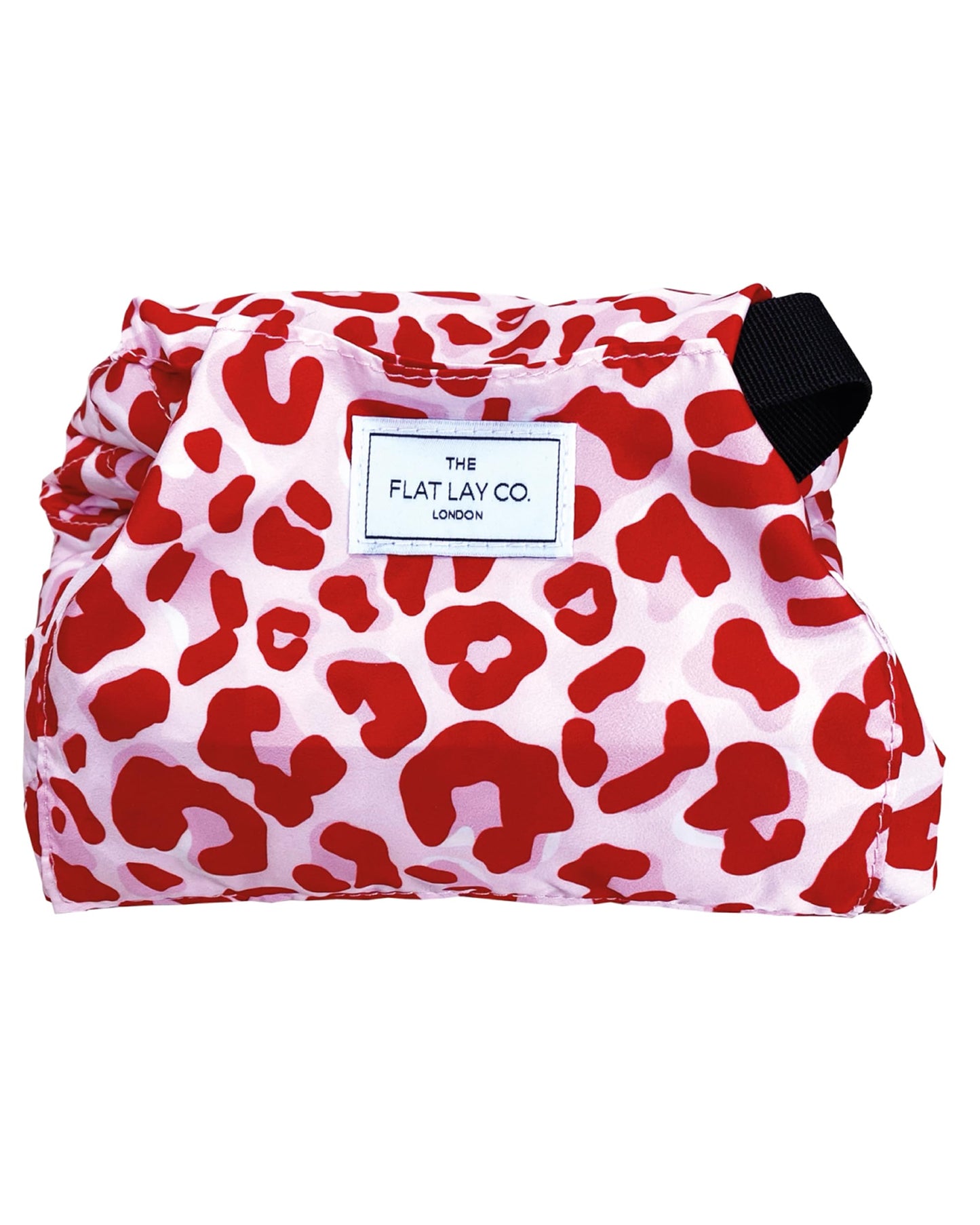 The Flat Lay Co. Makeup Bag - Pink Leopard Travel Drawstring Makeup Bag with Brush Holder & Large Pockets - Cosmetics Organiser Storage for Eyeshadow,