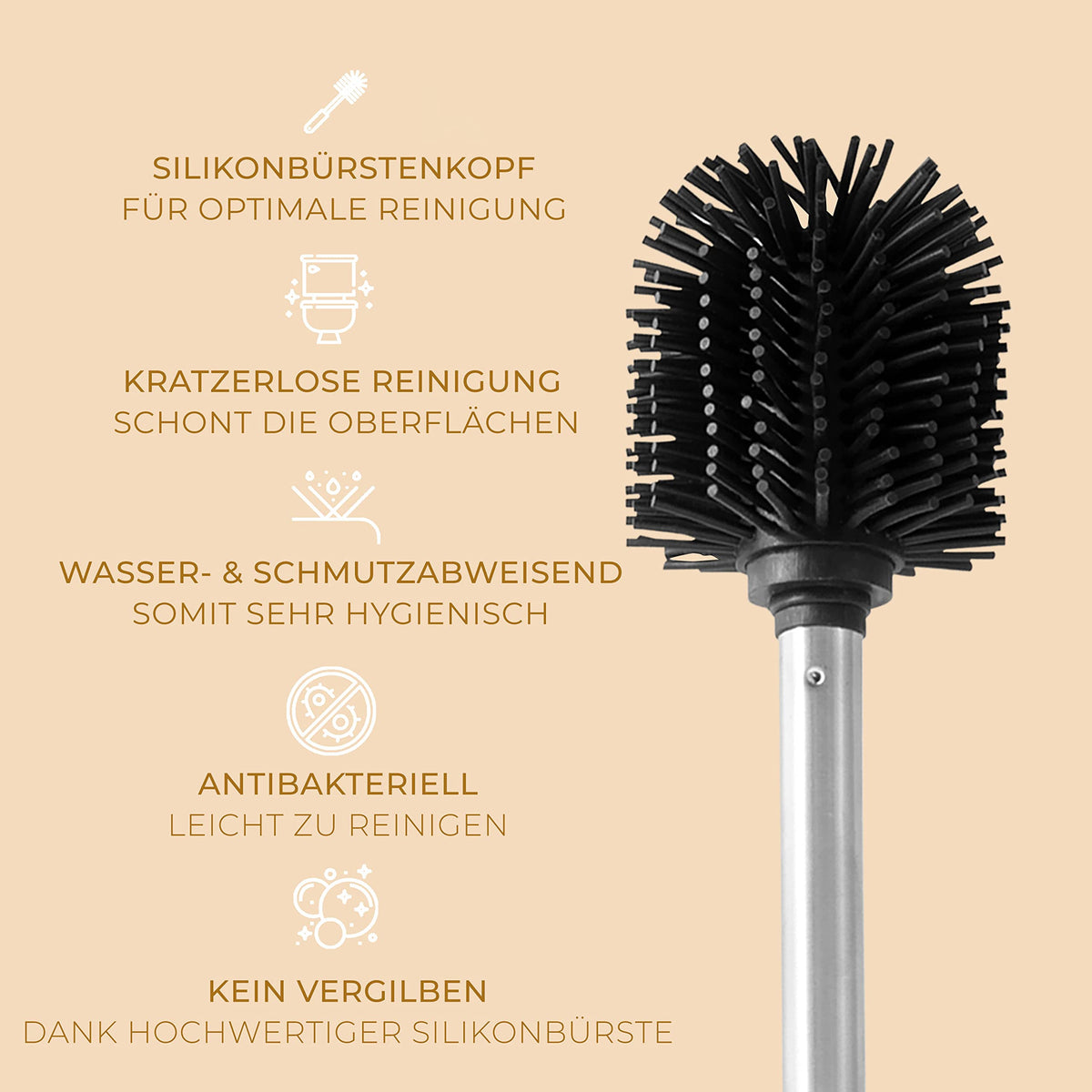 HENNEZ Silicone Toilet Brush with Bamboo Brush Holder