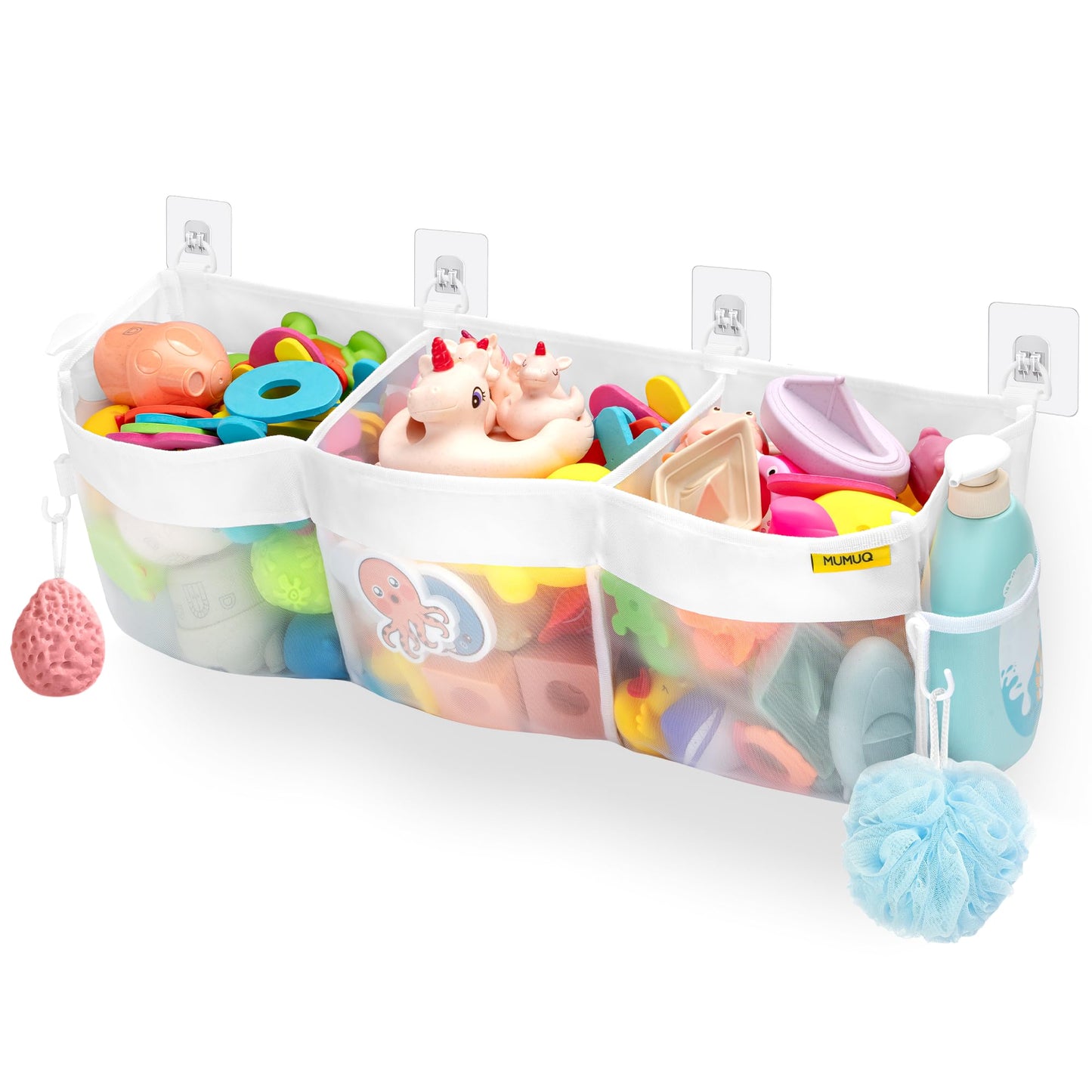 Bath Toy Storage, 3 Compartments Bathroom Toy Organiser Bag, Shower Organiser No Drilling, Quick Access Bath Toys Net Holder Baby Shower Caddy Tub