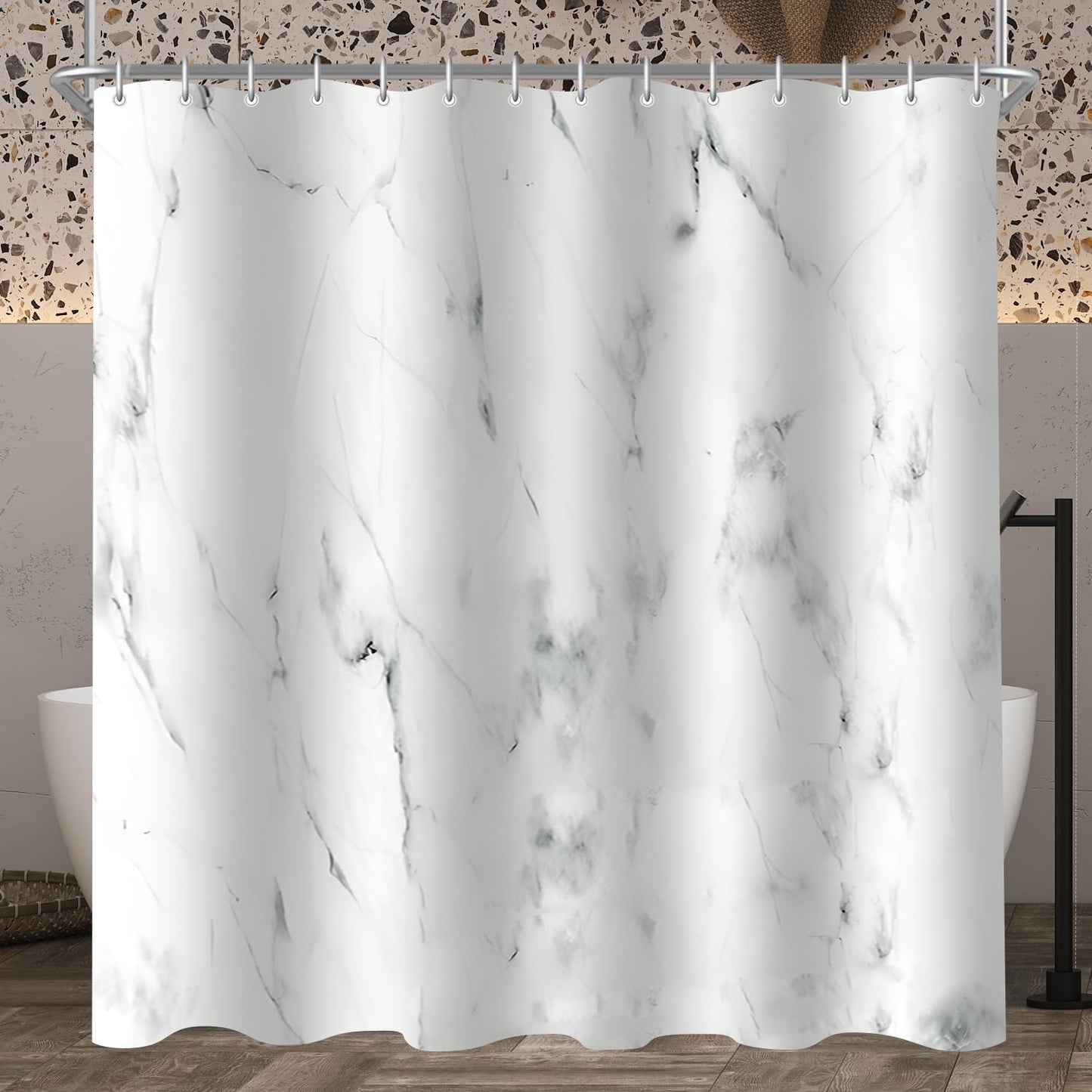 Lerores Shower Curtain, 150 x 180 cm, Marble, Weighted Hem, Anti-Mould Textile, Waterproof, Washable Polyester Fabric Bath Curtains with 10 Eyelets