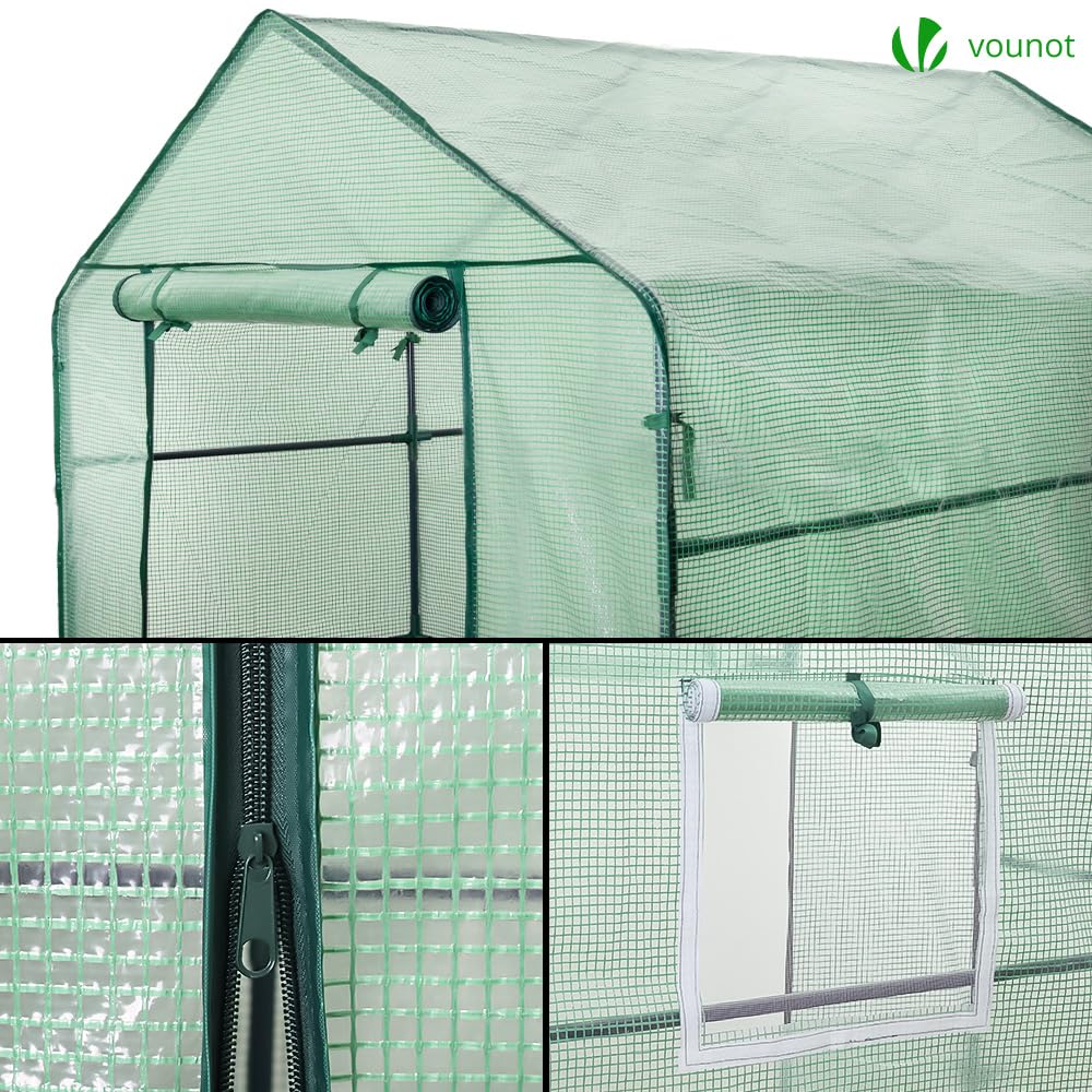 VOUNOT? Walk In Greenhouse with Shelves, Portable Plastic Green House for Garden & Outside, Large Growhouse, Green 143x215x195cm