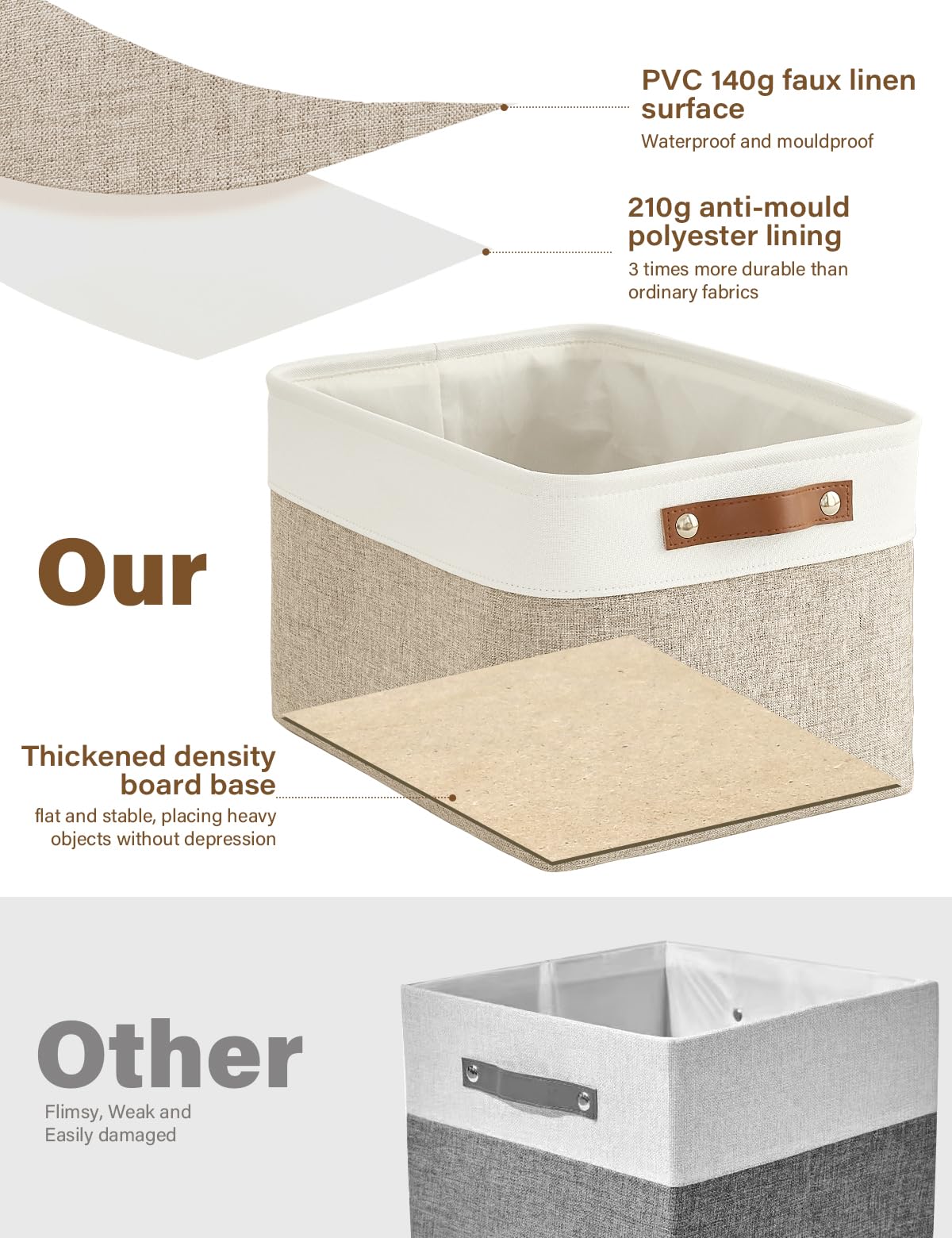 Bagnizer Foldable Storage Baskets for Shelves Closet 4PCS Fabric Large Organizer Box Bins with Handles Waterproof Canvas Box for Clothes, Pet Toys