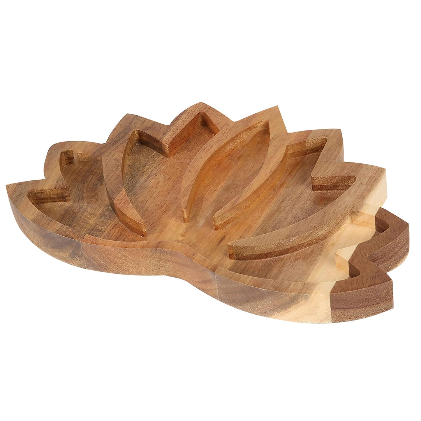 Soulnioi Lotus Shaped Crystal Holder Tray, Wooden Jewelry Display Tray, Lotus Crystal Diapaly Shelf for Gemstones Storage, Table Coaster, Biscuit