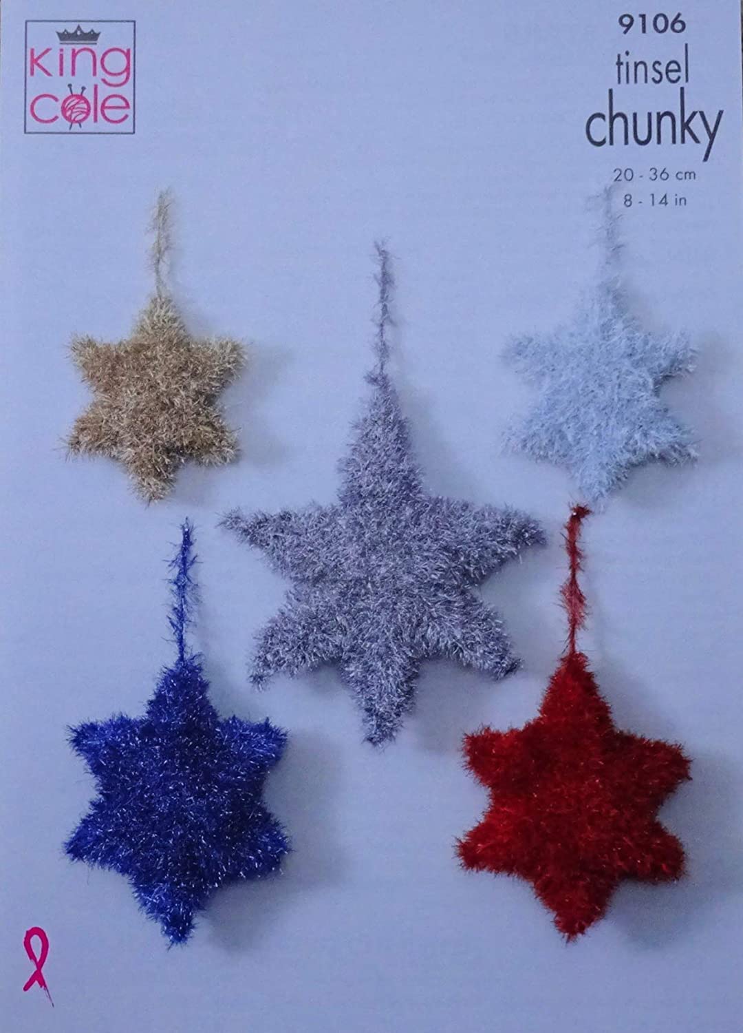 King Cole Knitting Pattern Christmas Tinsel Star Decorations in Tinsel Chunky