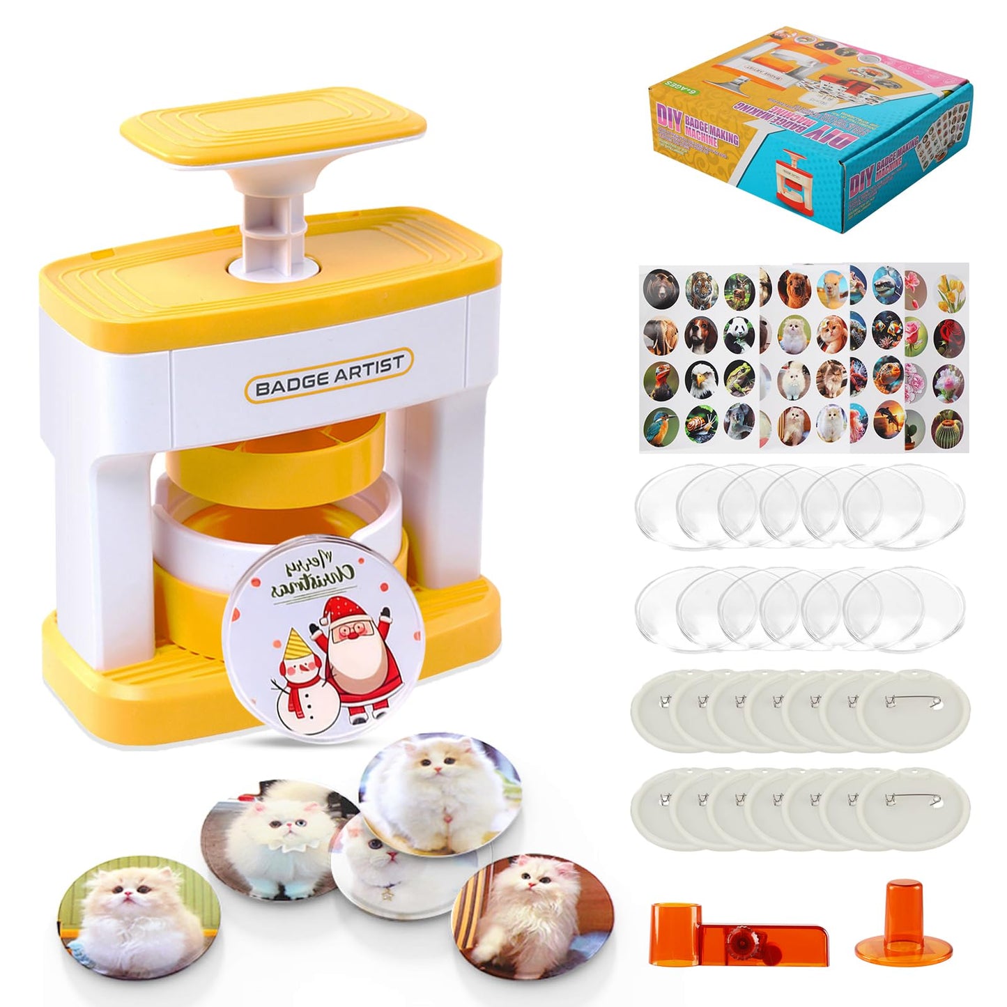 Badge Maker for Kids,55mm(2.16 inch) DIY Pin Button Maker Machine Badge Punch Press Kit with 48 pcs Parts Pictures Circle Cutter, Badge Making Kit for