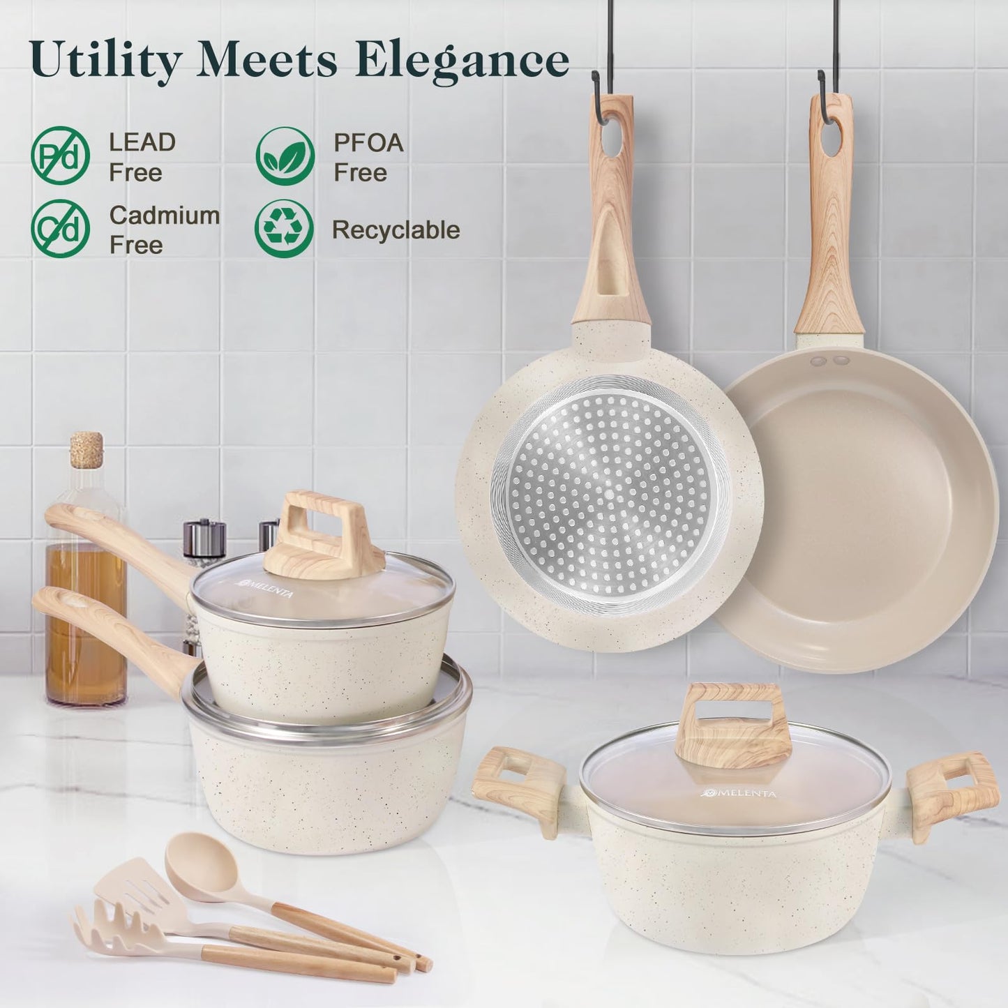 M MELENTA Pots and Pans Set Non Stick, 11 Piece Die-Cast Induction Hob Pan Set, Ceramic Cookware Set Nonstick Cooking Sets with Frying Pans, Saucepan