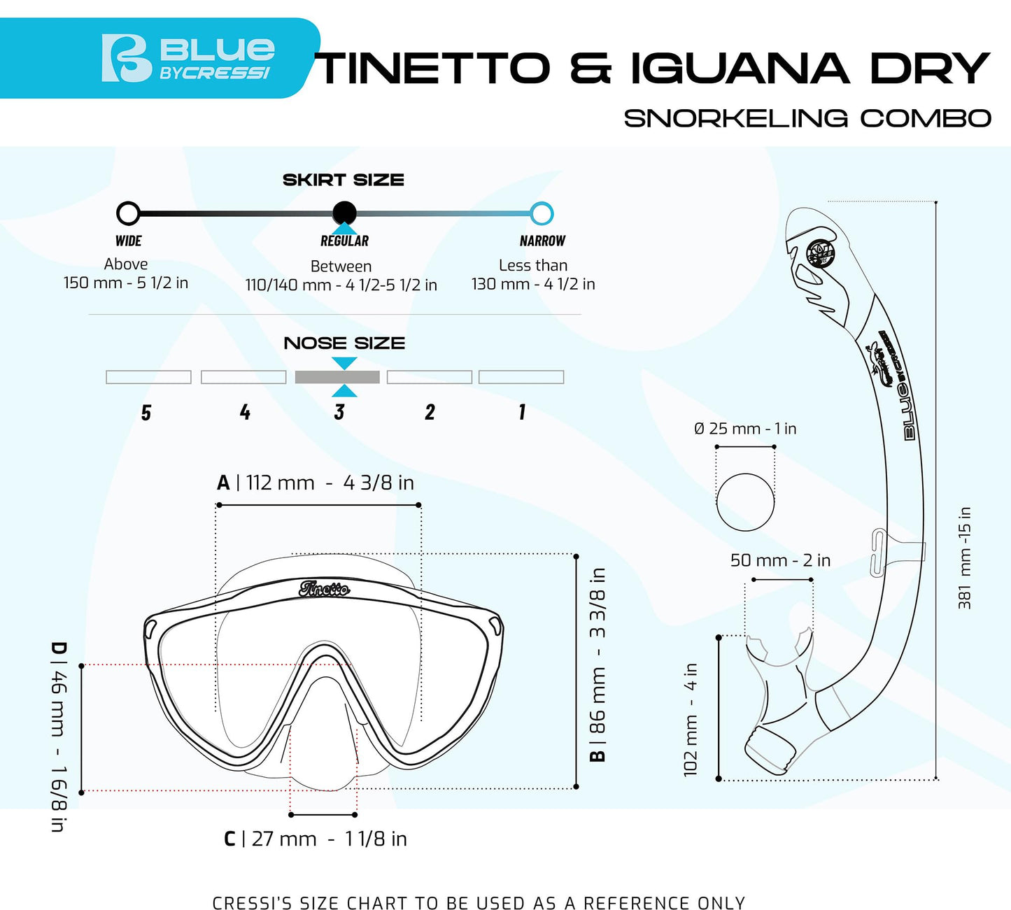 CRESSI Tinetto & Iguana Dry Blue Navy/Ice Cyan - Kids Snorkeling Kit (Mask & Snorkel) for Children from 6 to 10 Years Old, Blue Navy/Ice Cyan