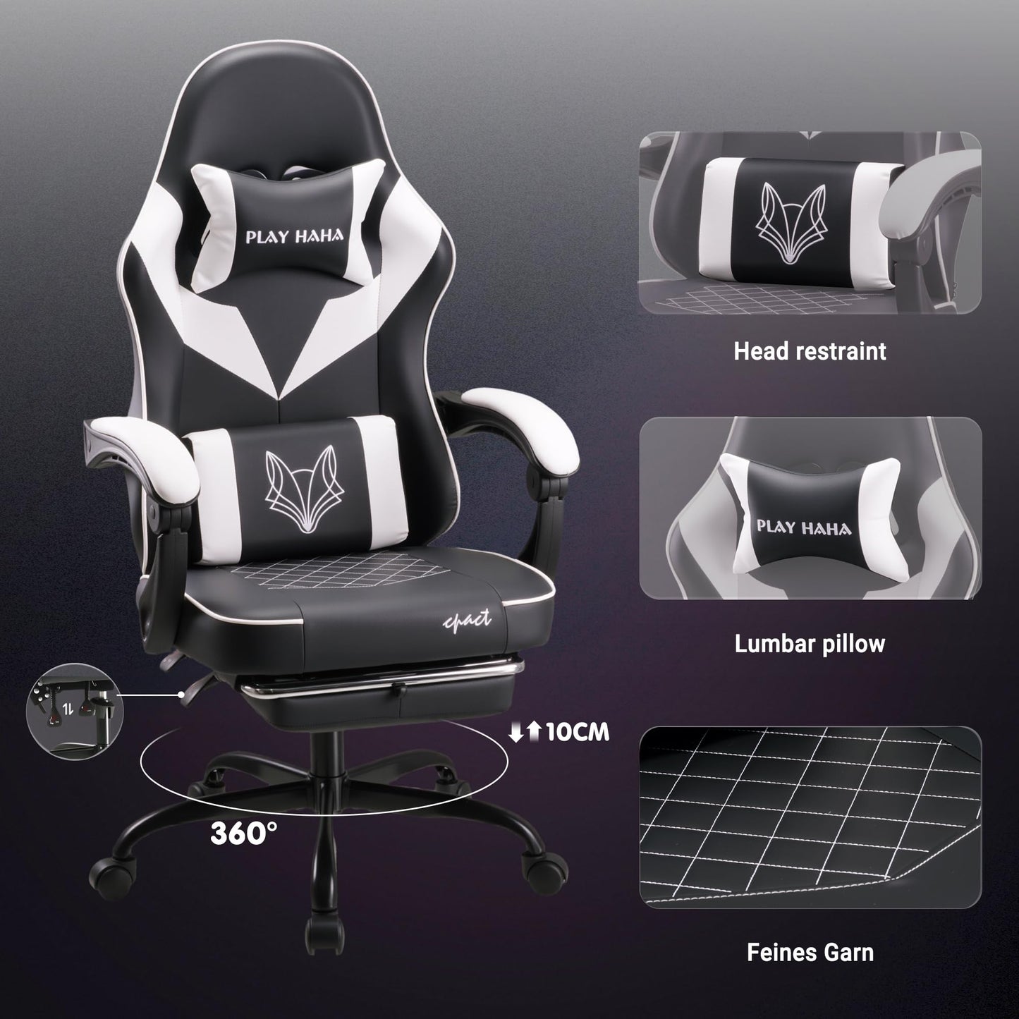 play haha Gaming Chair Ergonomic Gaming Chair with High-Density Foam & Breathable PU Leather 135-Degree Recline