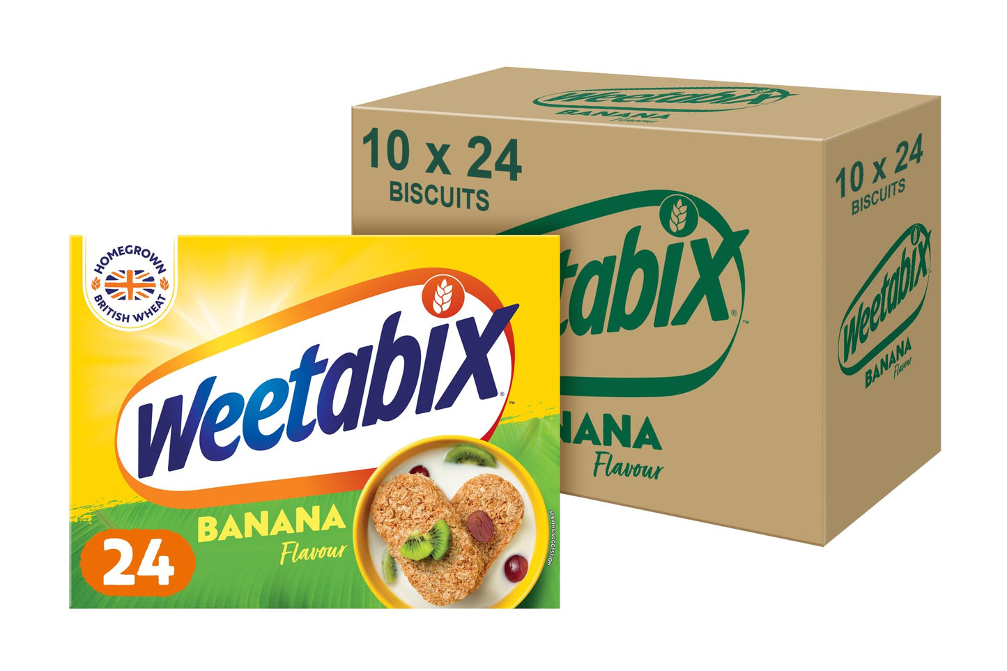 Weetabix Banana Pack of 10 x 24 Biscuits ? Natural Banana Taste Wheat Breakfast ? 100 percent Wholegrain & High Fibre ? Source of Iron & Vitamin B1 ?