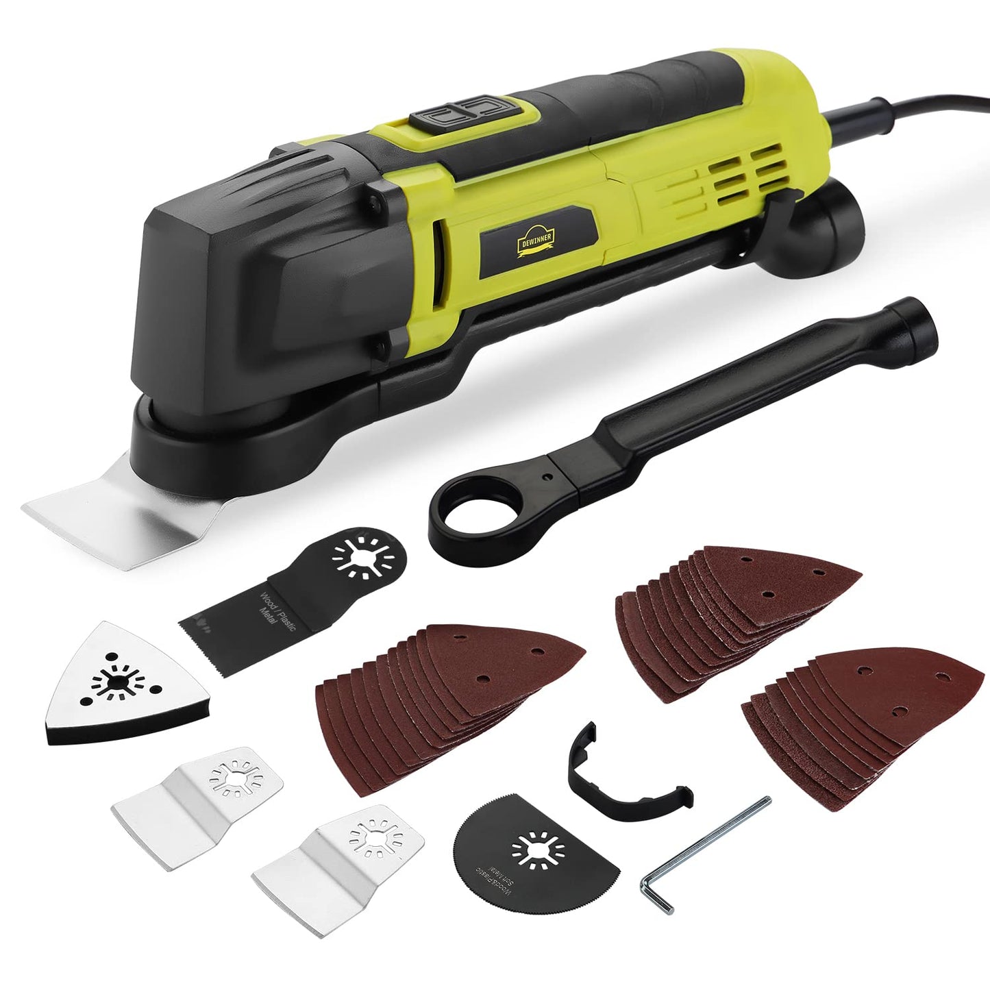 DEWINNER Oscillating Multi-Tool, Detail Sander for Drill Attachment,Sanding Kit, a Mini Saw & Grinder, Scraper and Grout Remover, Variable Speed