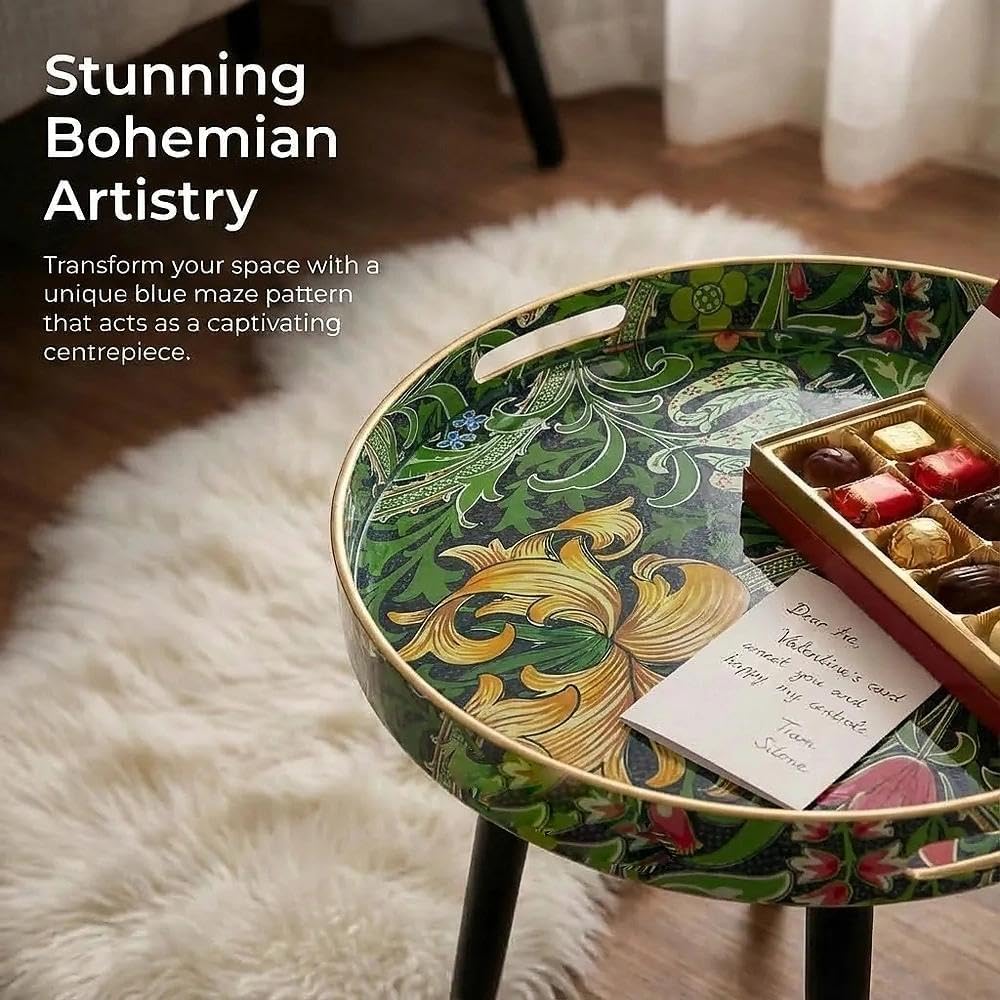 Simmer Stone Round Indoor Side Tables with Detachable Wooden 3 Legs, Versatile Tray Table, Perfect For Round Coffee Table Tea