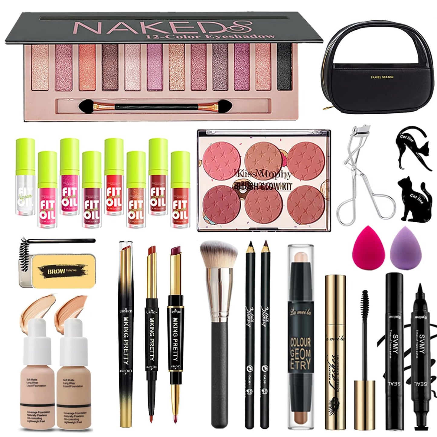 Makeup set, Cosmetic Make Up Kit With Storage Bag Portable Travel Make Up Palette Eyeshadow Foundation Lip Gloss Full kit makeup set for Teenage &