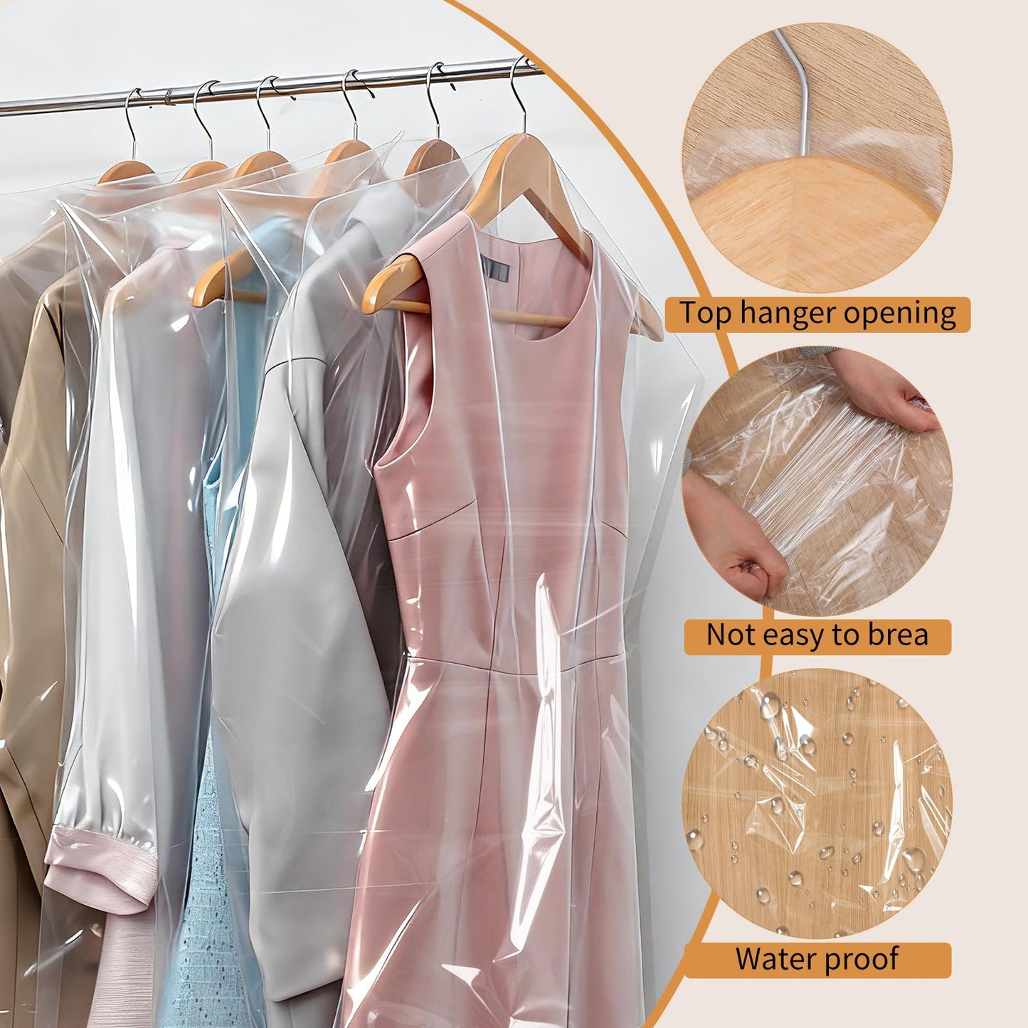 20 Pack Plastic Clothes Covers, Dry Cleaning Bags, Garment Bags 60 * 140 cm
