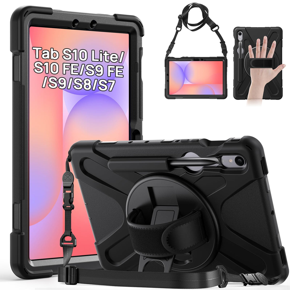 Gerutek Case for Samsung Galaxy Tab S10 Lite/S10 FE/S9 FE 10.9 Inch/Tab S9/S8/S7 11 Inch Tablet Case Shockproof, Heavy Duty Rugged with Pen Holder