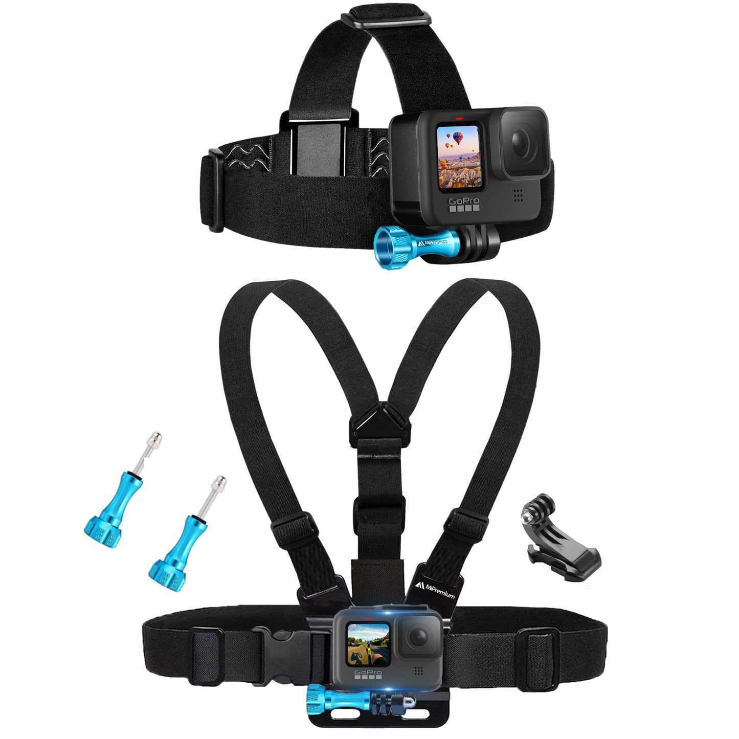 MiPremium Chest Harness Chesty Mount & Head Strap for GoPro Hero 13 12 11 10 9 8 Max Go Pro Hero 7 6 5 3 4 Session Black Silver Fusion DJI Osmo AKASO