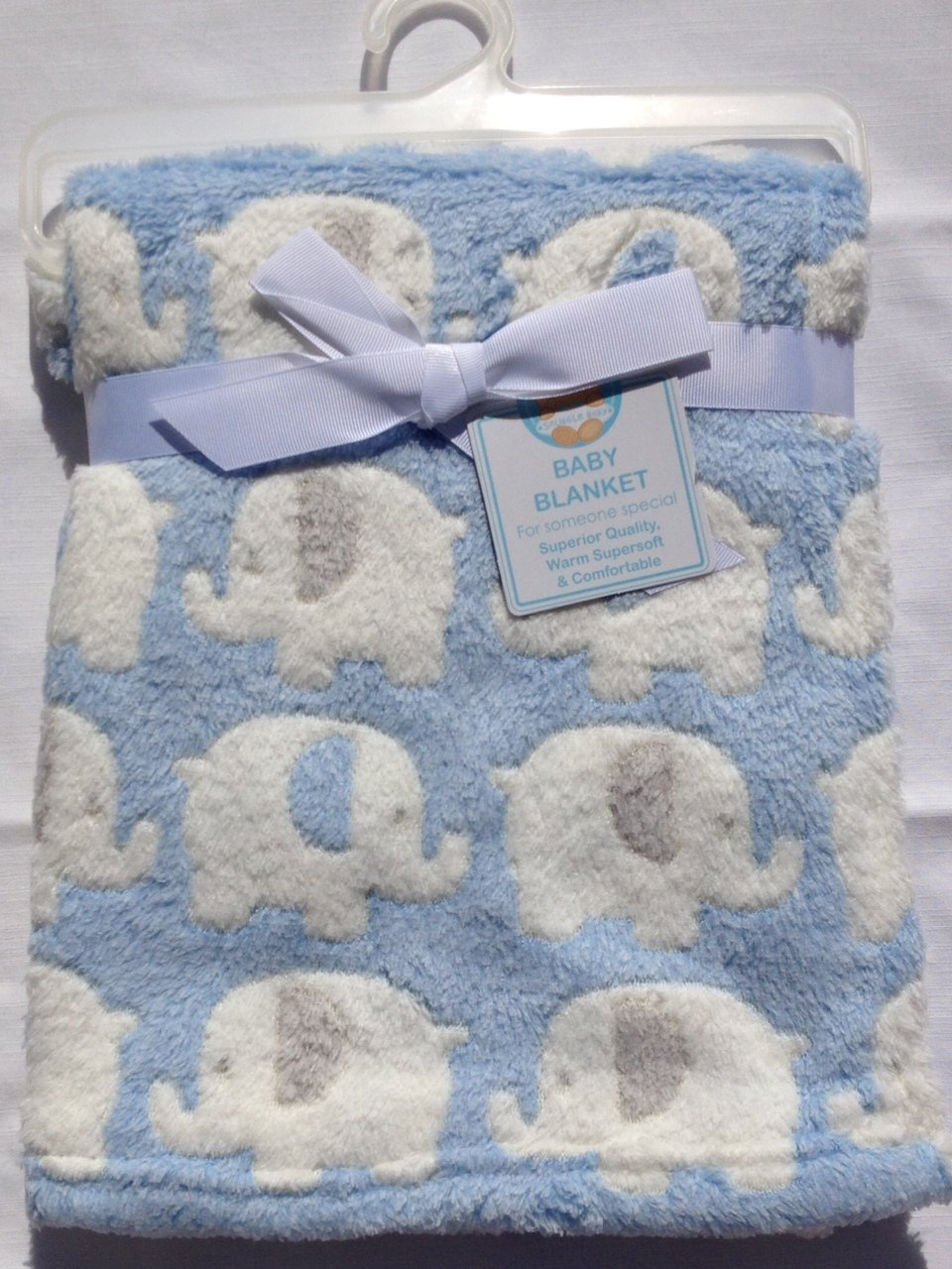 Beautiful Luxury Fleece Soft Baby Blanket Blue Elephant 90 cm x 75 cm