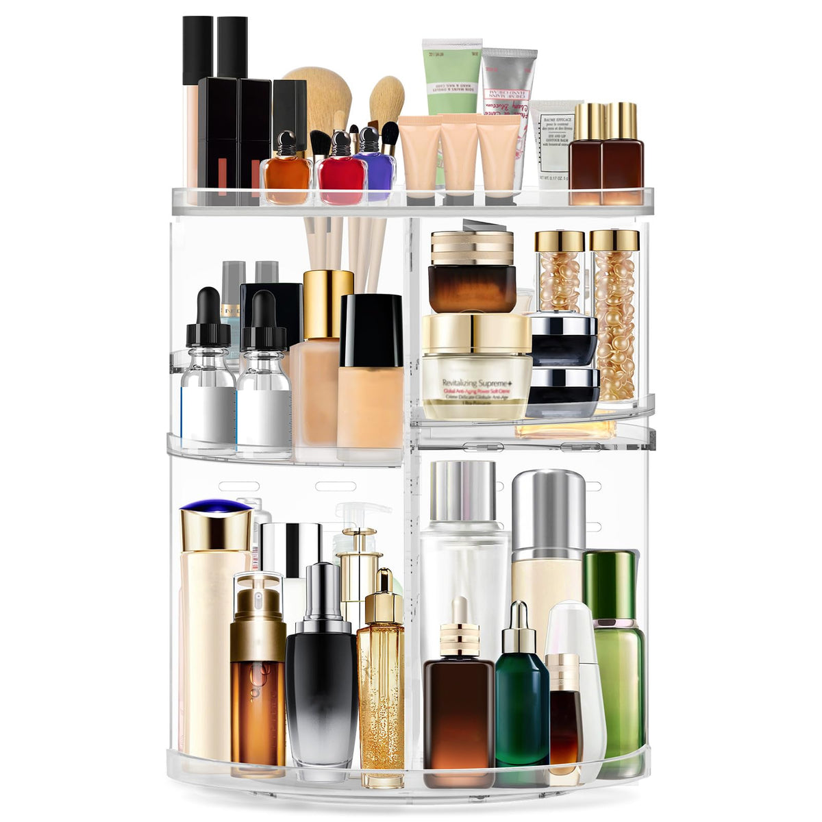 OBSGUMU Makeup Organiser Rotating, Acrylic Make Up Organiser, 360? Skincare Organiser Rotating for Perfume Cosmetic, Adjustable Large Capacity