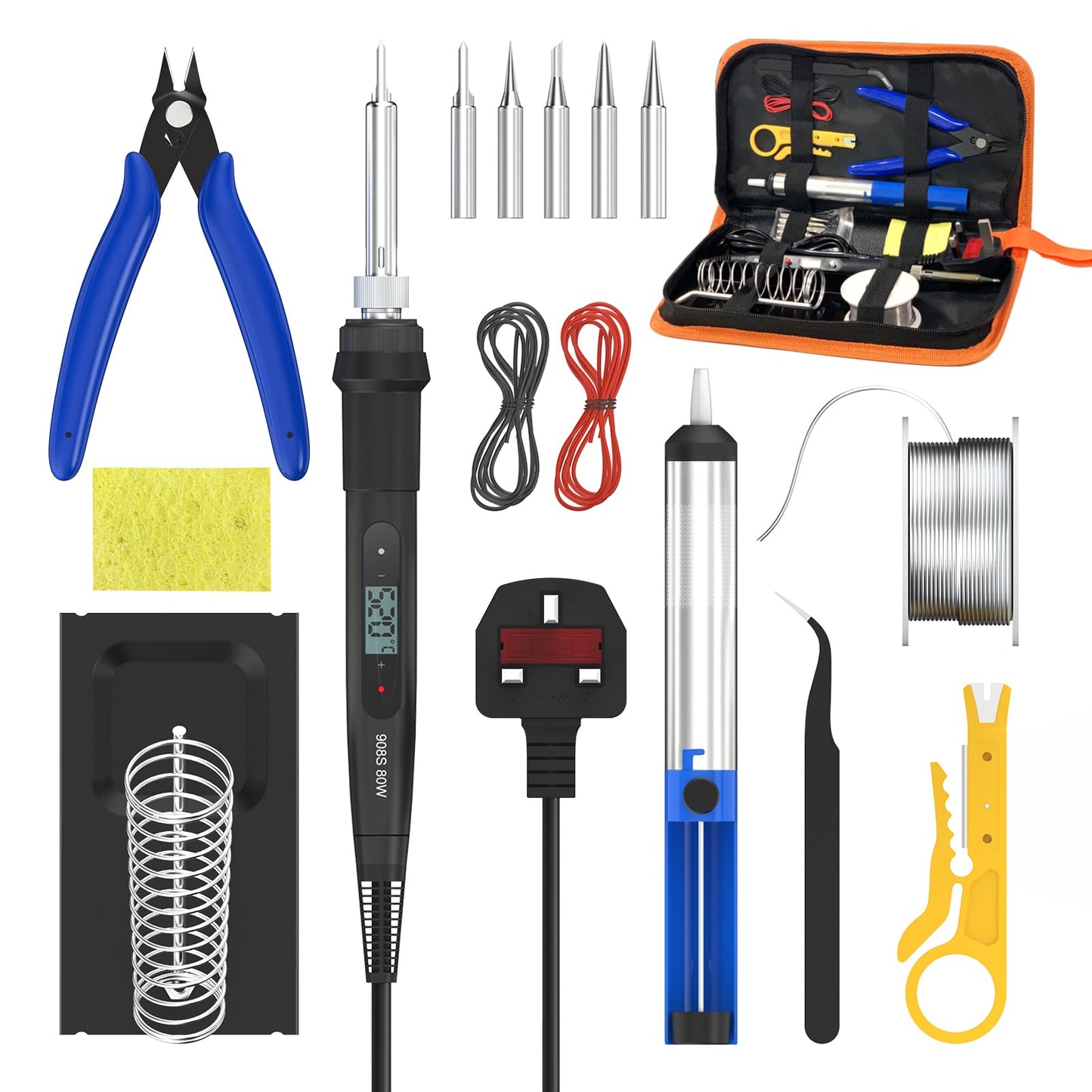 80W 15-in-1 Soldering Iron Kit, LCD Adjustable Temperature 180-520?C, Electric Soldering Iron Kit Welding Tool with 5 Soldering Tips, Desoldering