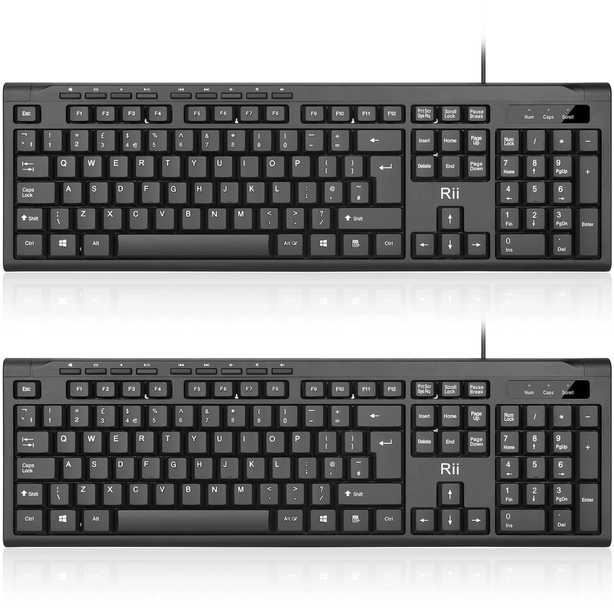 RK907 USB Wired Keyboard Full Size Office Keyboard Compatible with Mac PC Tablet Windows Android UK Layout