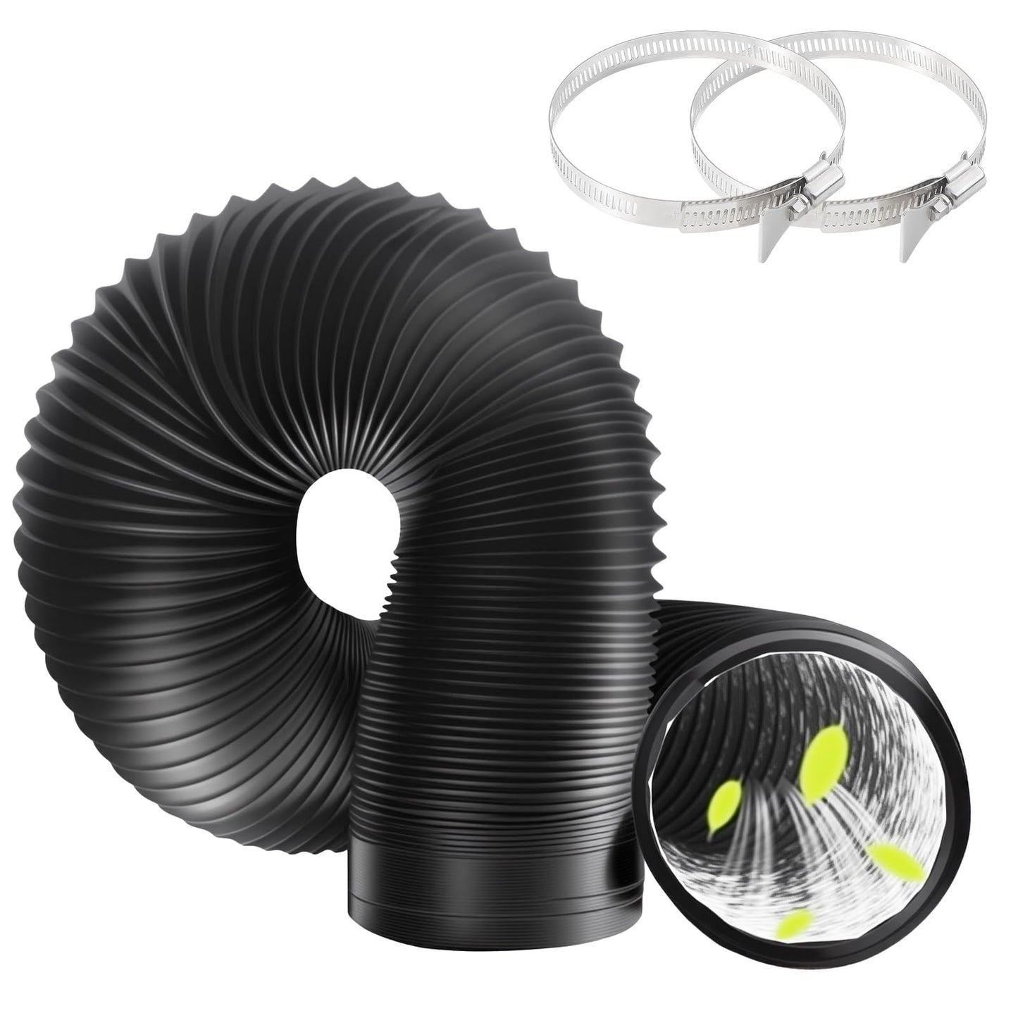 Tumble Dryer Vent Hose 4Inch 10FT (3m) Long Flexible Aluminum Air Ducting 100mm PVC Black Air Duct Pipe with 2 Clamps for Tumble Drier, Air