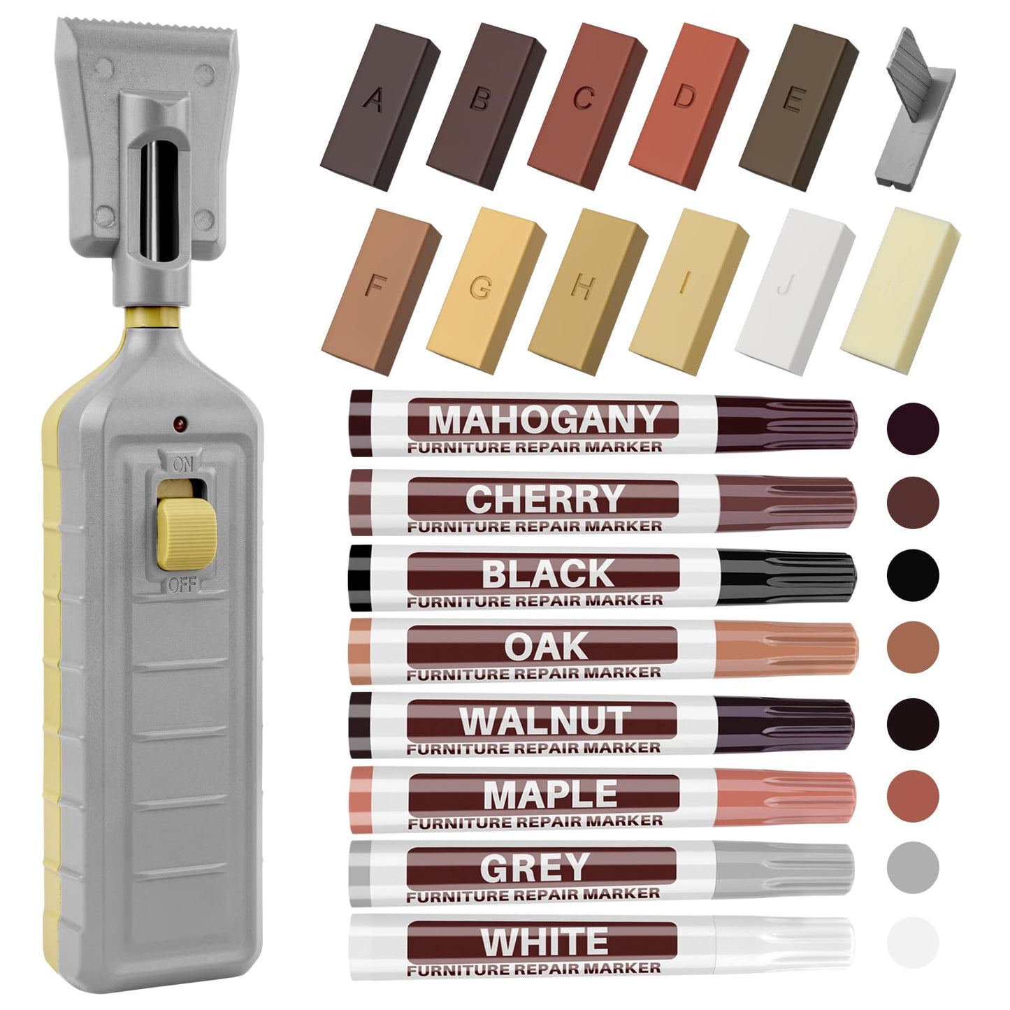 Vinyl Floor Repair Kit -11PCS Hardwood Laminate Floor Wax with 8PCS Wood Touch Up Marker, Linoleum Repair Kit Restore Any Scratches, Stains, Cracks,